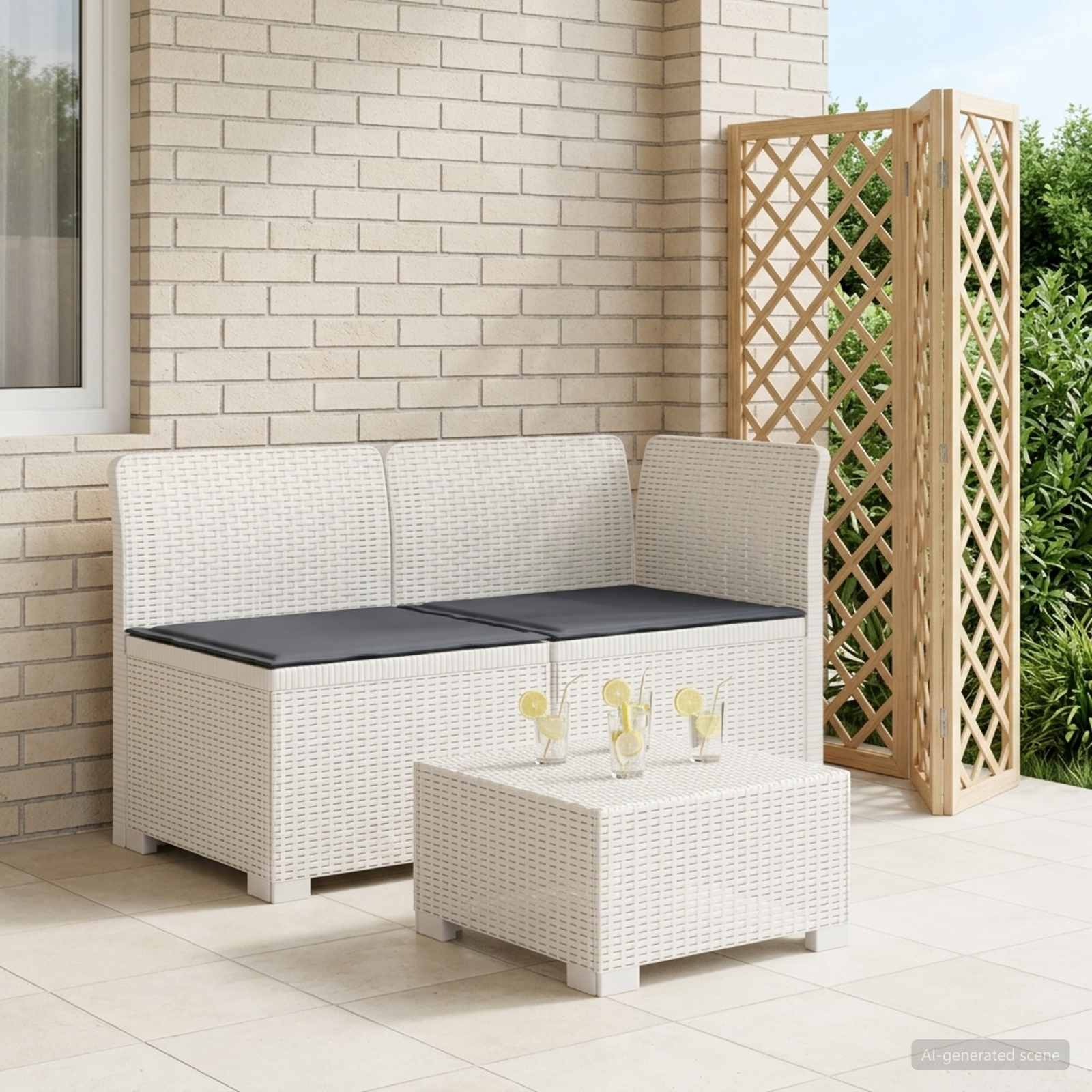 vidaXL Canapea de Grădină cu 2 Locuri cu Perne Aspect Rattan PP Alb