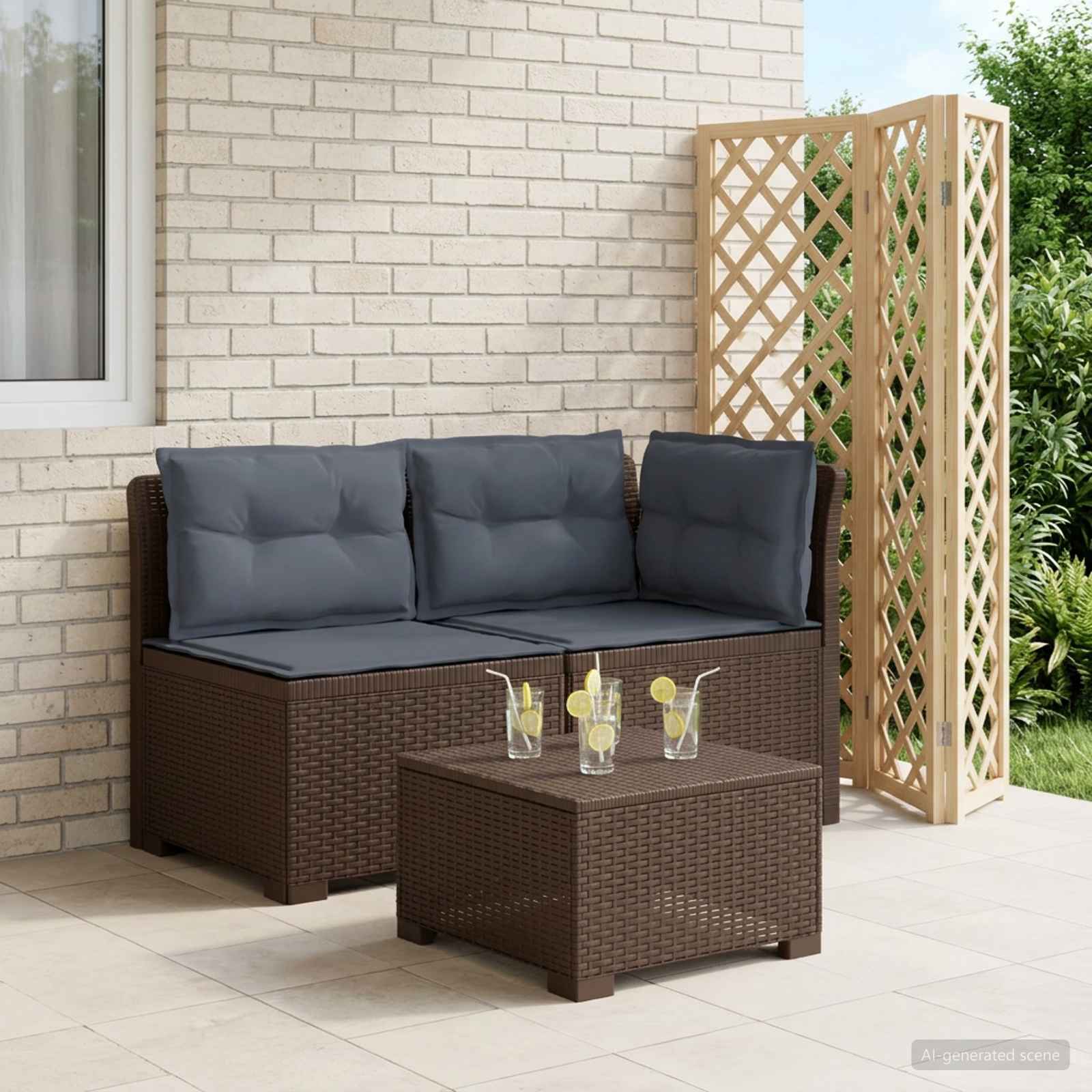 vidaXL 2-personers Havemøbelsofa med Pudefyld Rattan Look 2-personers