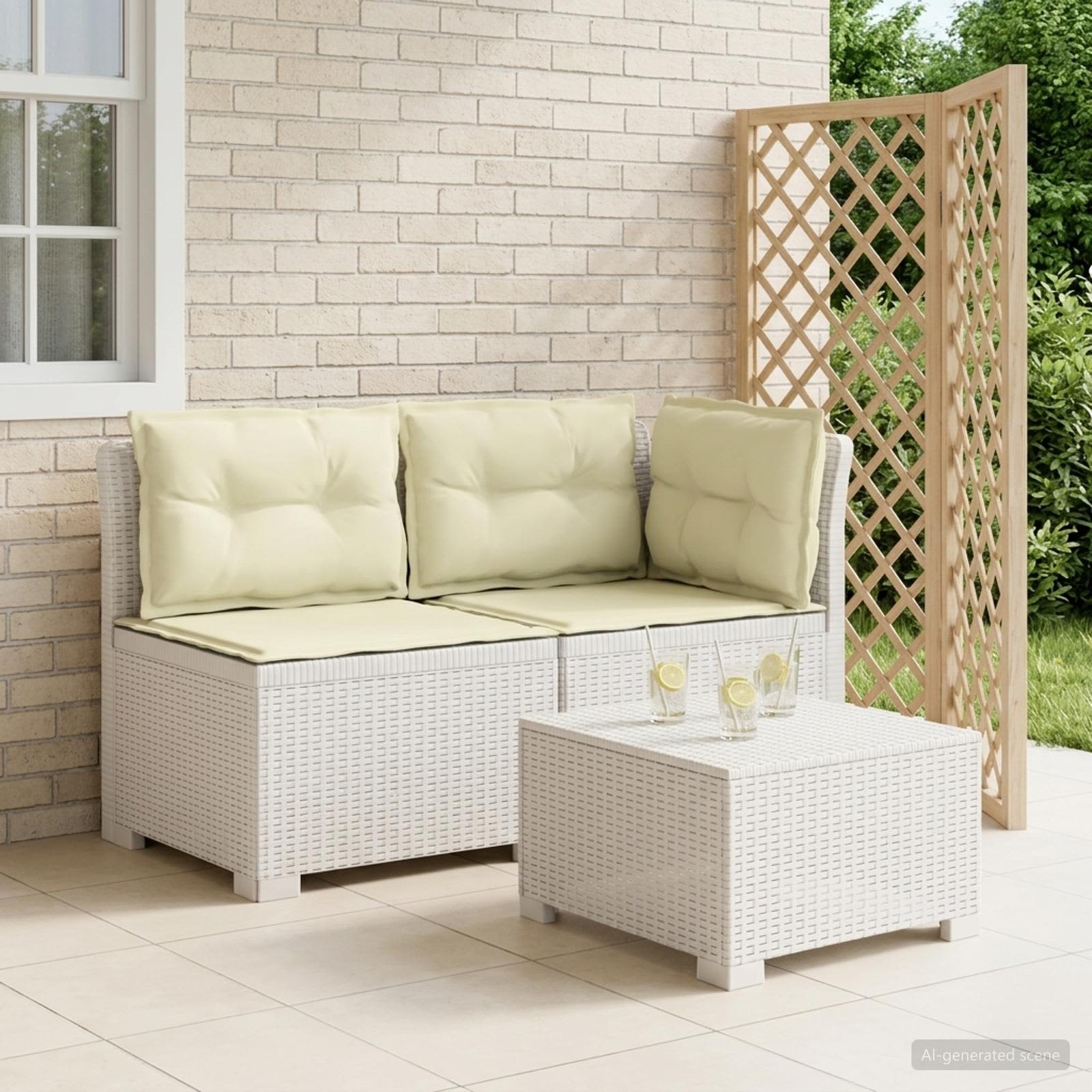 vidaXL Canapea de Grădină cu 2 Locuri cu Perne Aspect Rattan PP Alb