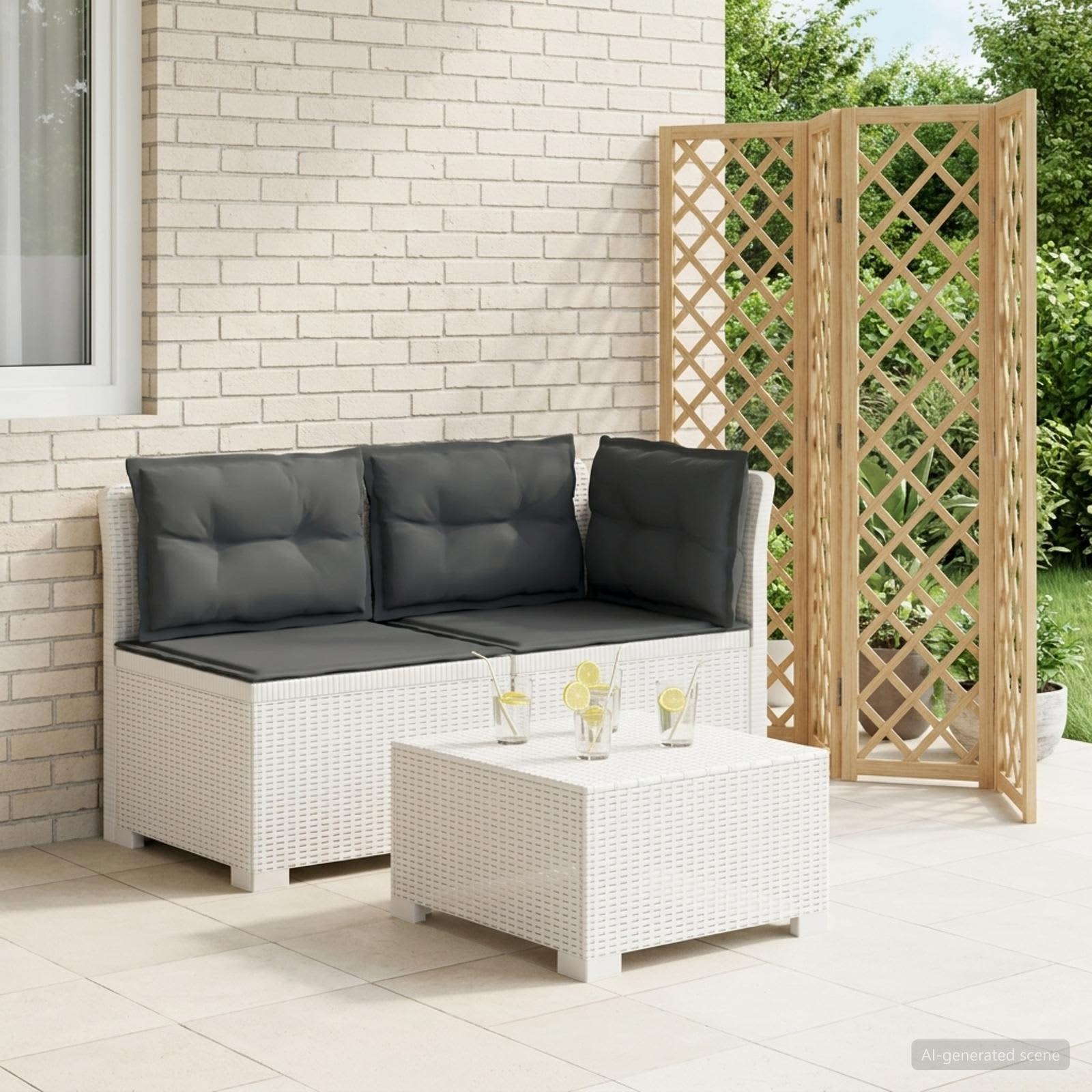 vidaXL Canapea de Grădină cu 2 Locuri cu Perne Aspect Rattan PP Alb