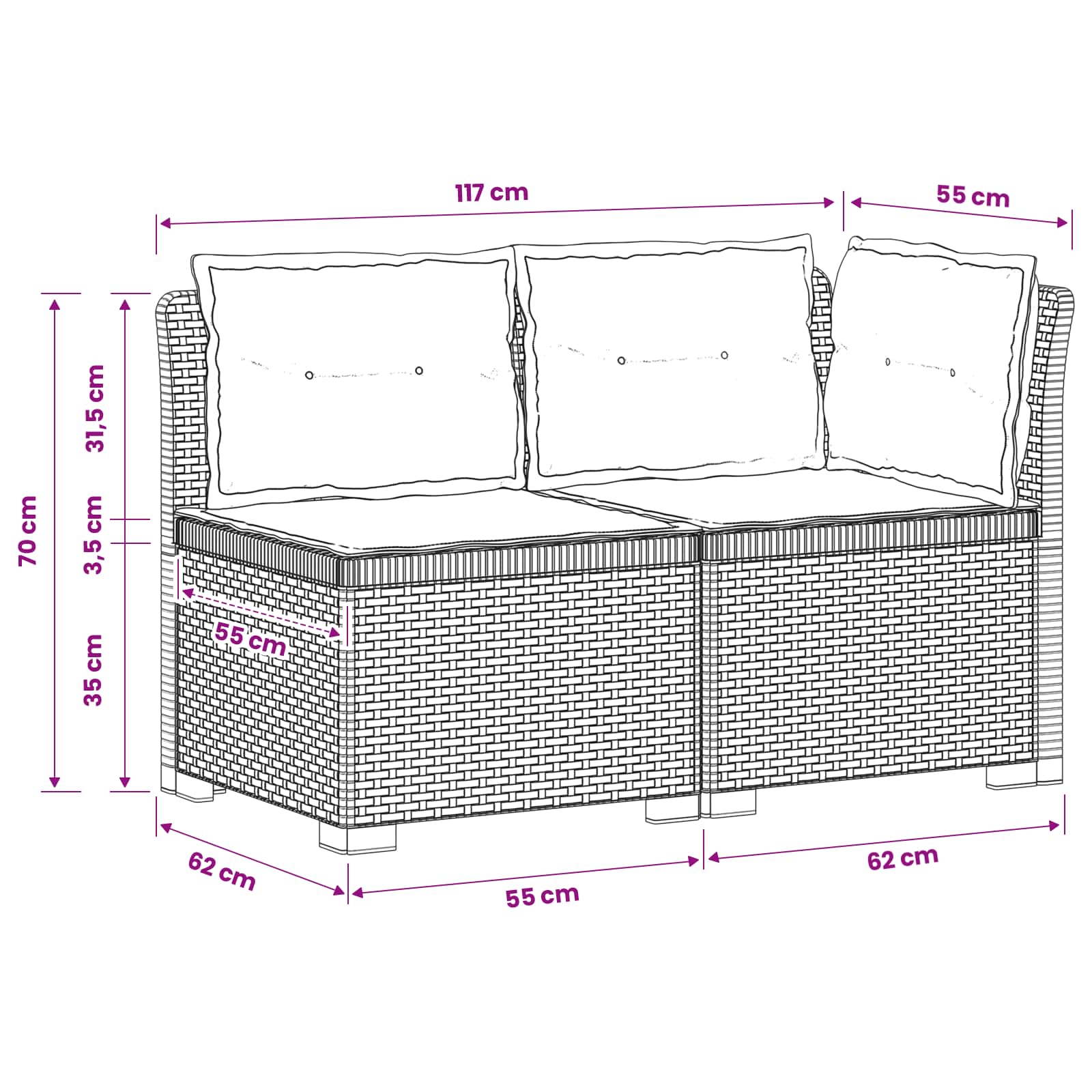 Dvosedni vrtni kavč z blazinami videz ratana PP Svetlo siva - slika 10