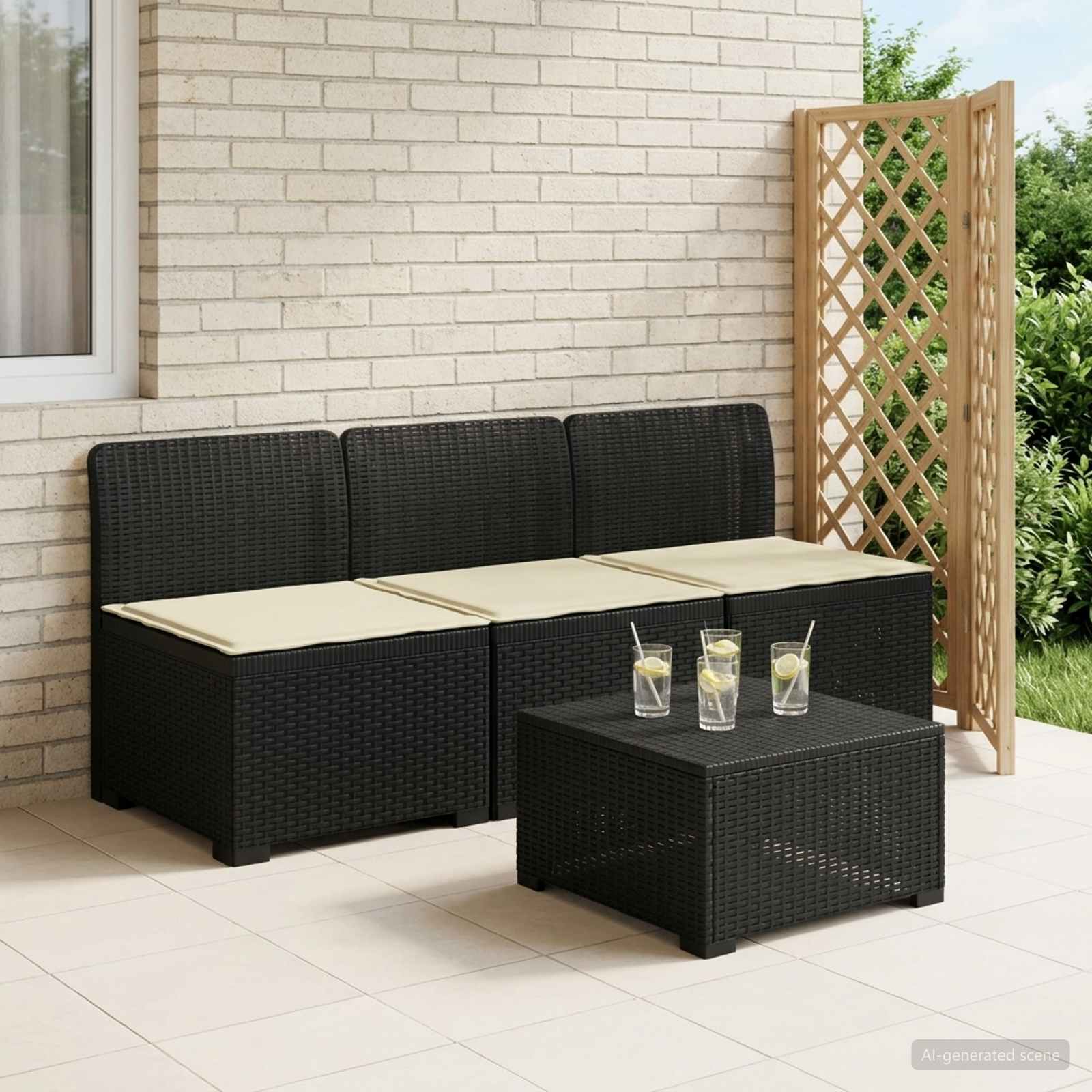 vidaXL 3-personers havensofa med puder i rattanlook 3-personers PP