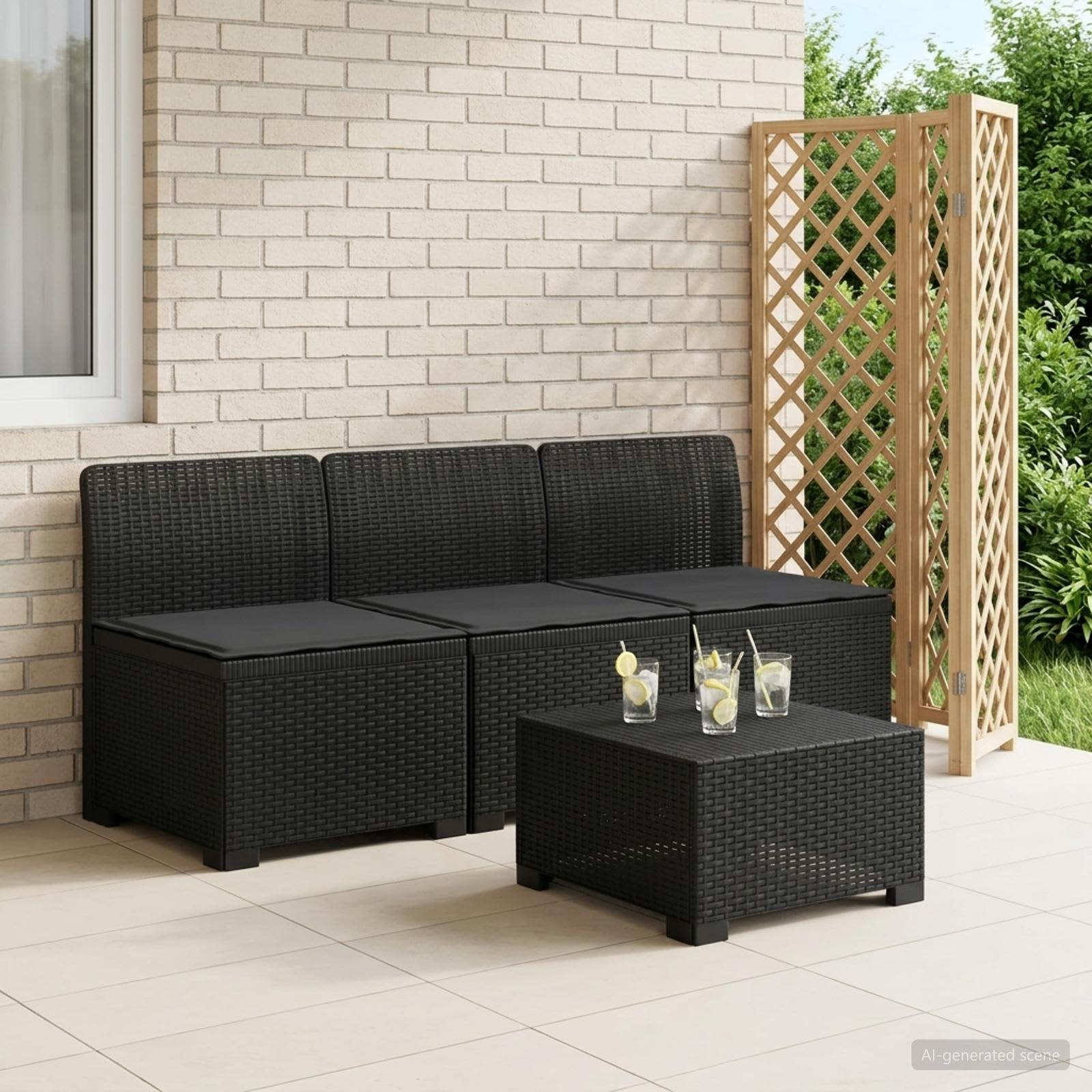 vidaXL Sofa de grădină cu 3 locuri, cu perne, aspect de rattan PP