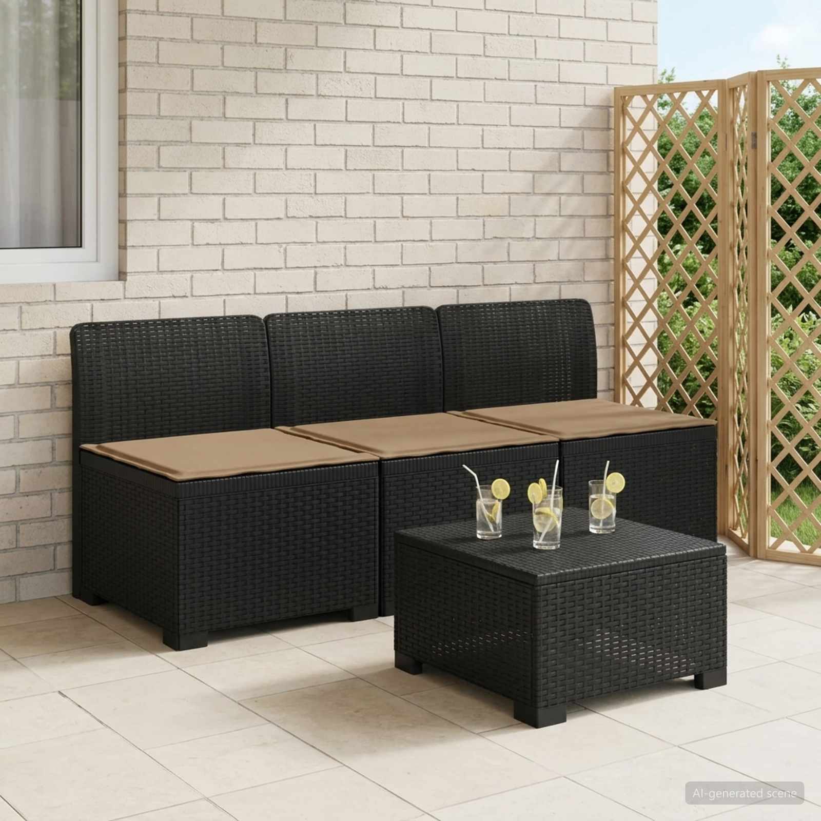 vidaXL Sofa de grădină cu 3 locuri, cu perne, aspect de rattan PP