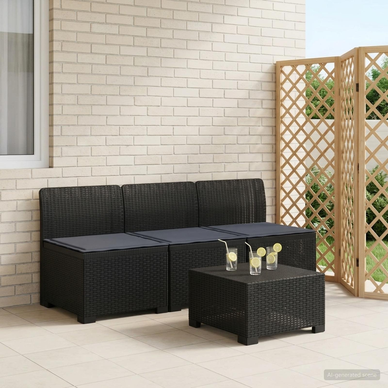 vidaXL Sofa de grădină cu 3 locuri, cu perne, aspect de rattan PP