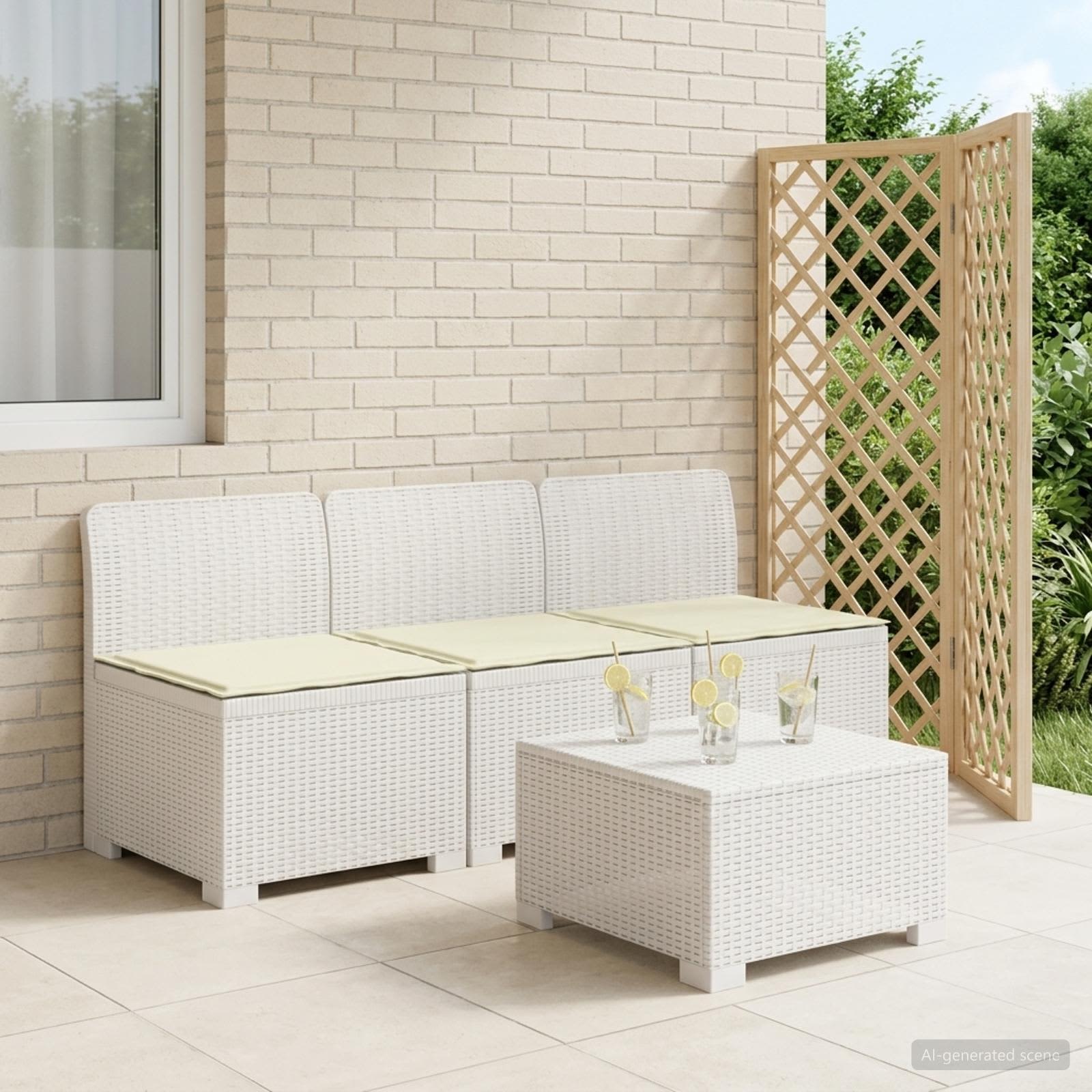 vidaXL Sofa de grădină cu 3 locuri, cu perne, aspect de rattan PP Alb