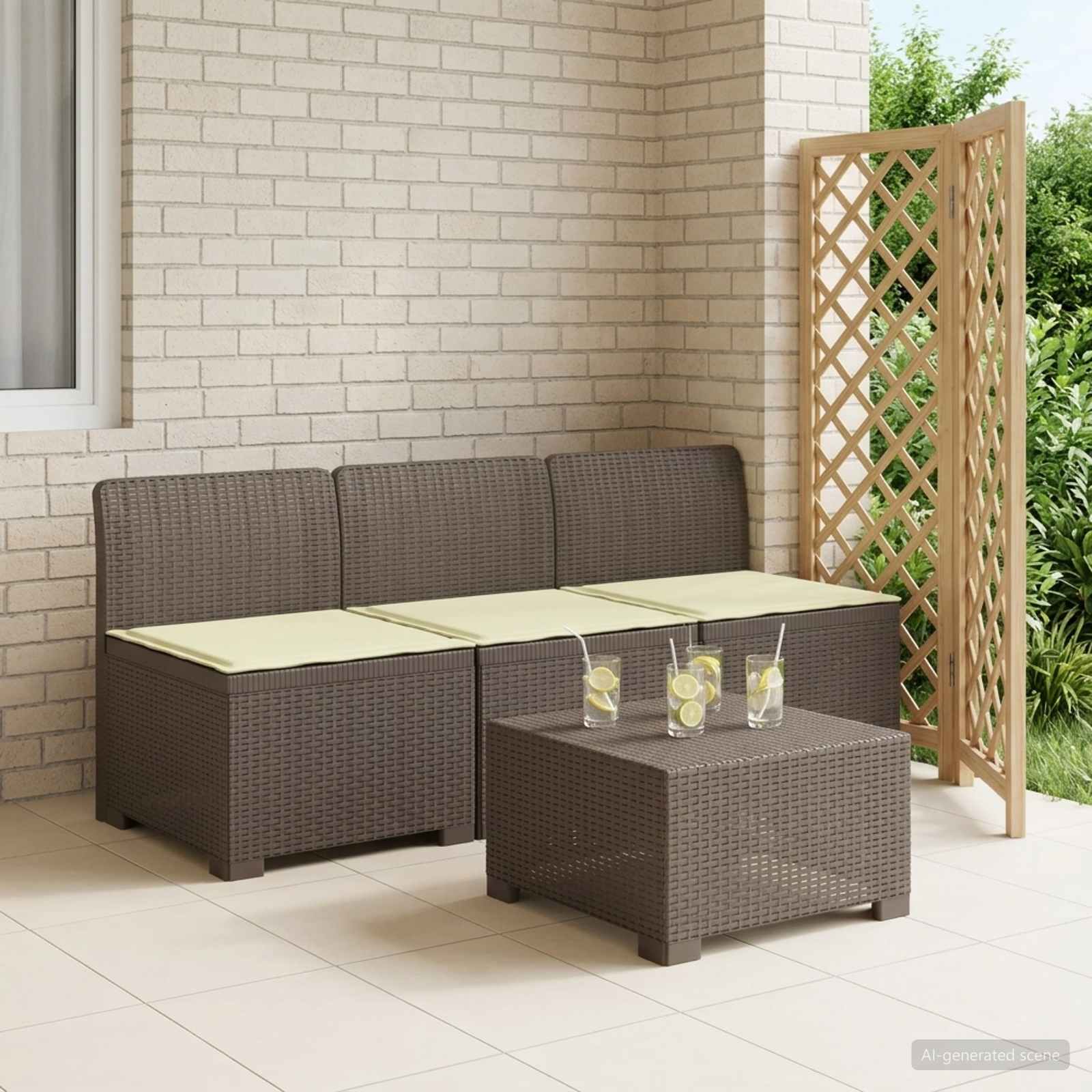 vidaXL Sofa de grădină cu 3 locuri, cu perne, aspect de rattan PP
