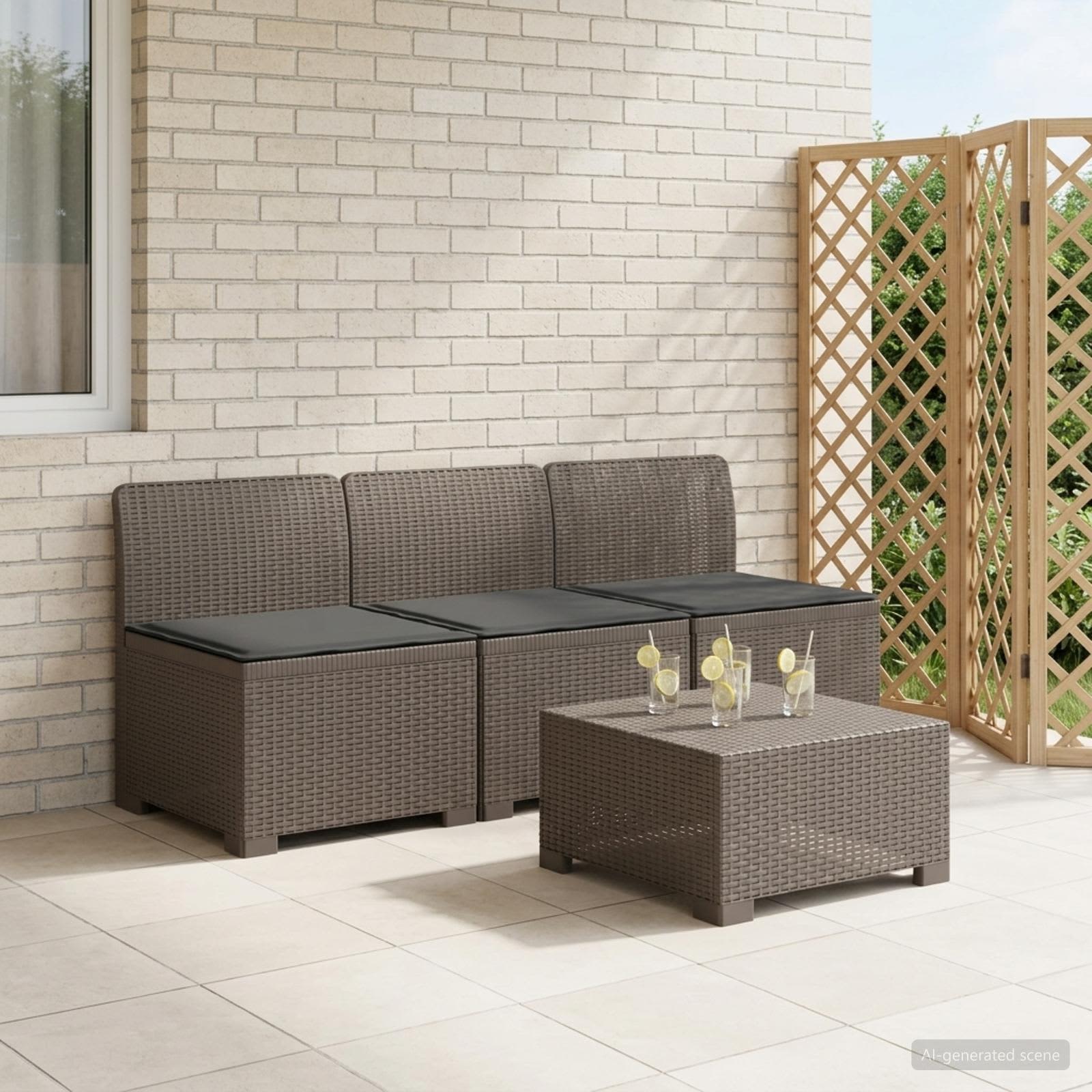 vidaXL Sofa de grădină cu 3 locuri, cu perne, aspect de rattan PP