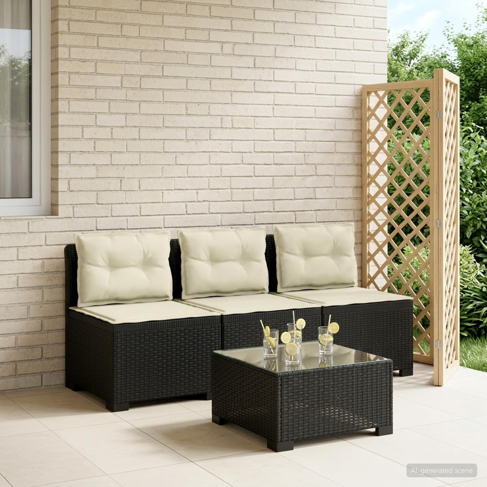 vidaXL Sofa de grădină cu 3 locuri, cu perne, aspect de rattan PP