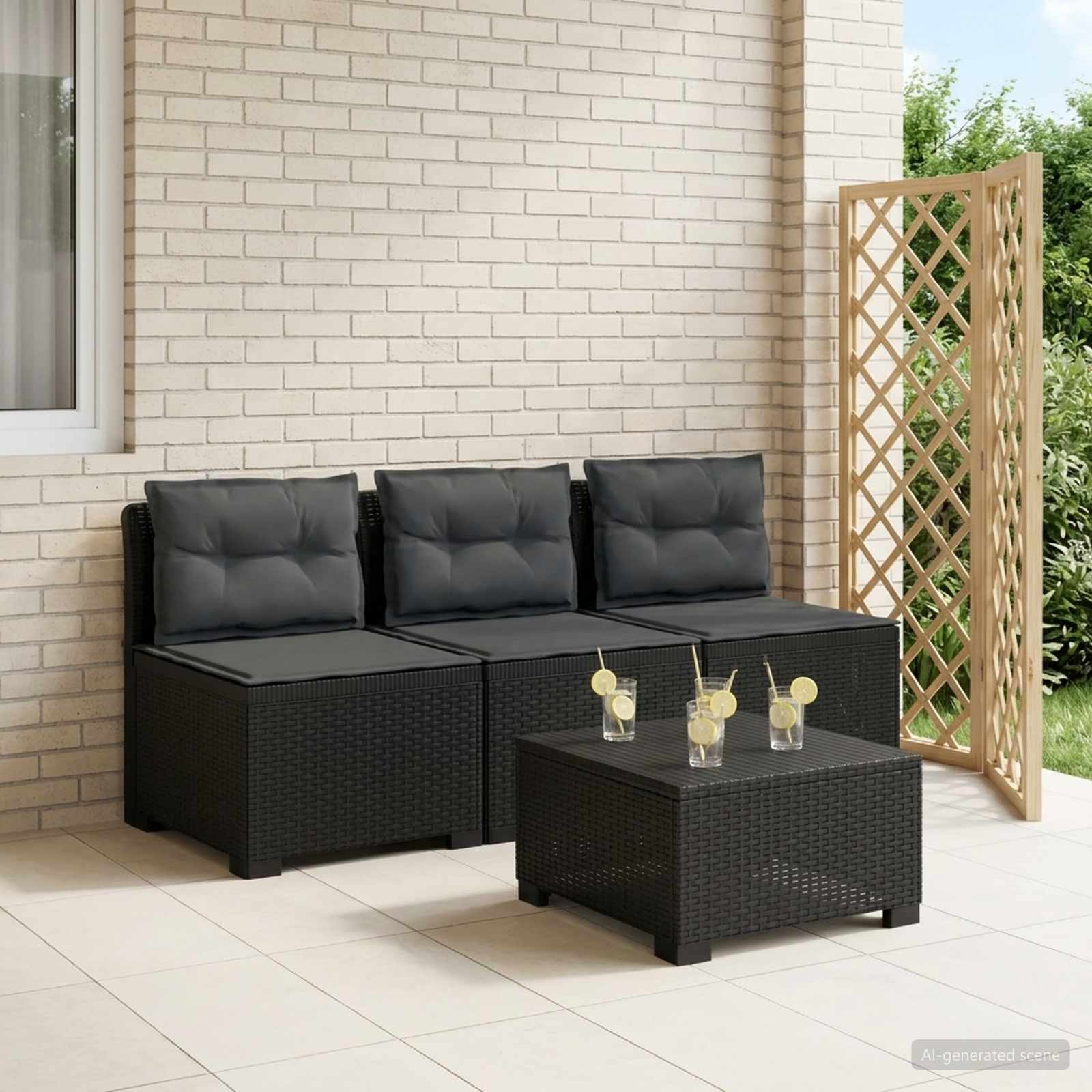 vidaXL Sofa de grădină cu 3 locuri, cu perne, aspect de rattan PP