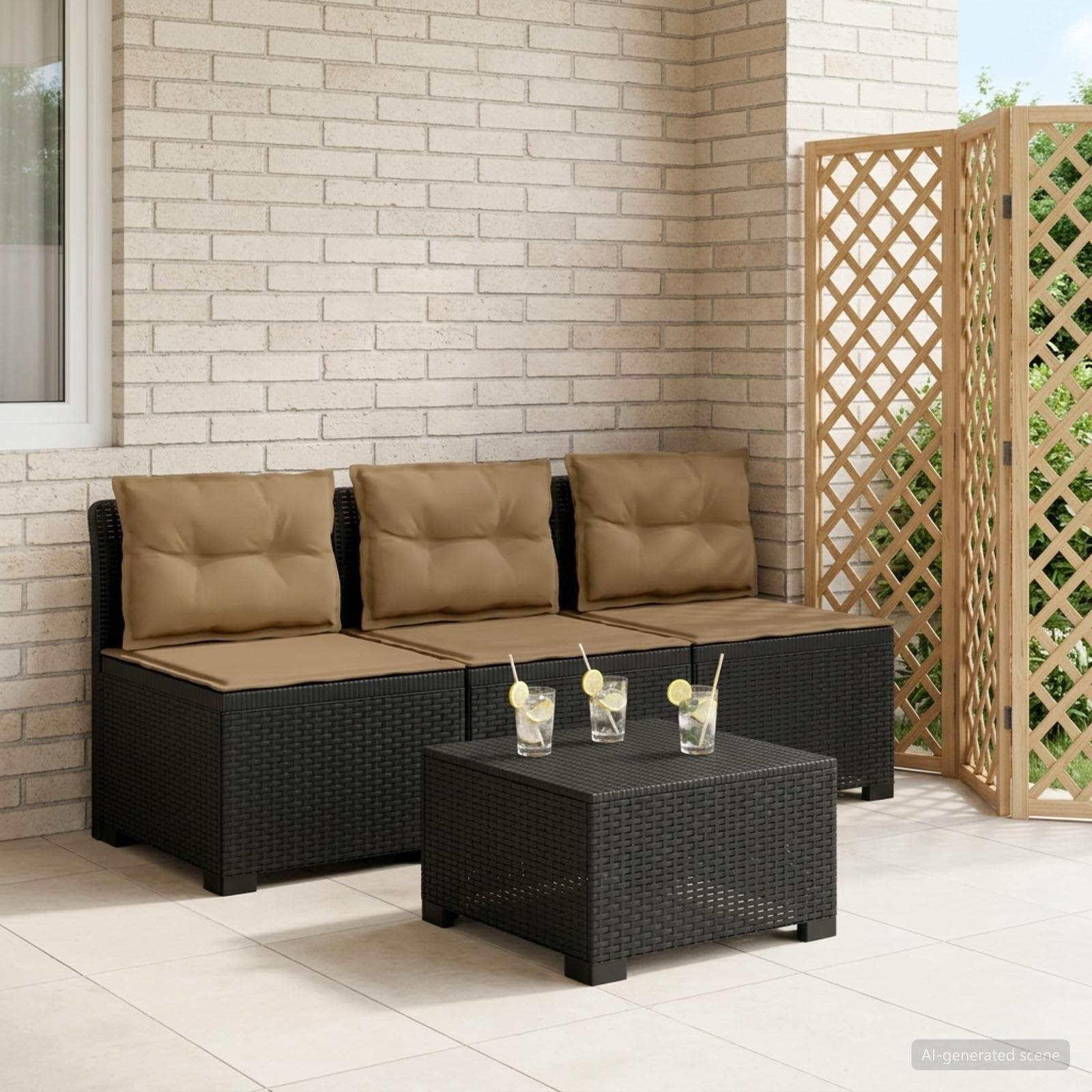 vidaXL Sofa de grădină cu 3 locuri, cu perne, aspect de rattan PP