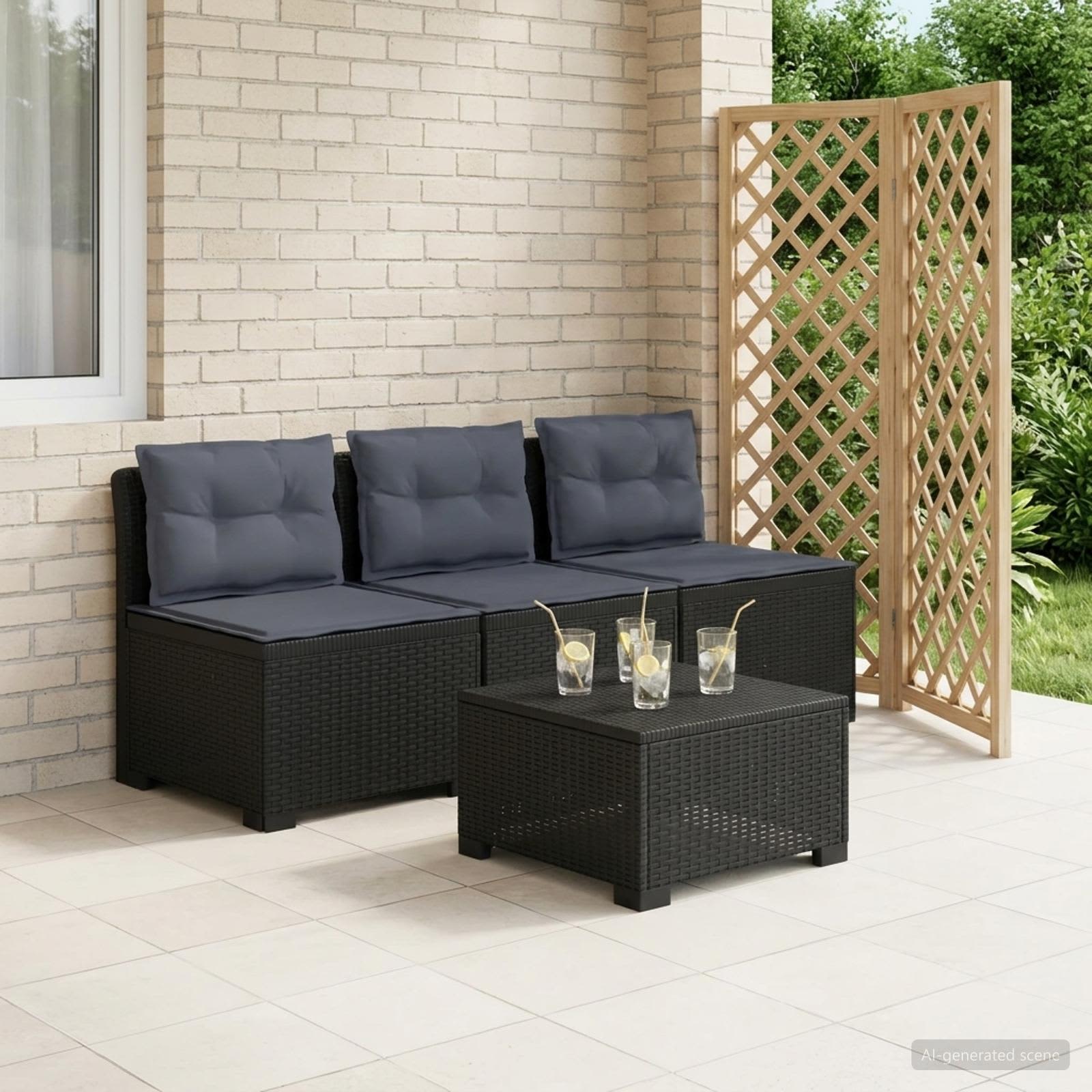 vidaXL Sofa de grădină cu 3 locuri, cu perne, aspect de rattan PP