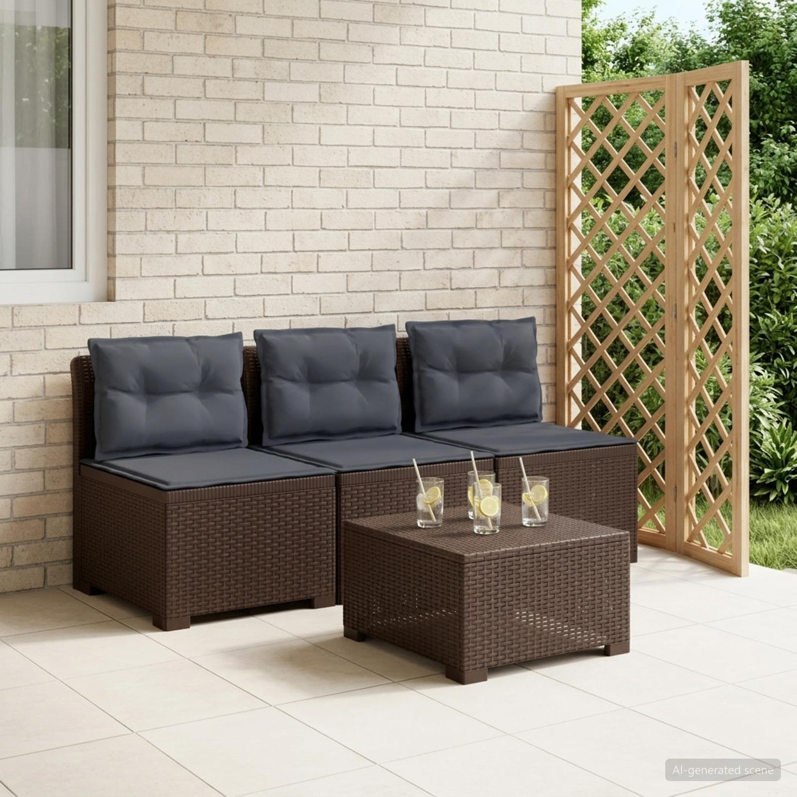 vidaXL Sofa de grădină cu 3 locuri, cu perne, aspect de rattan PP Maro