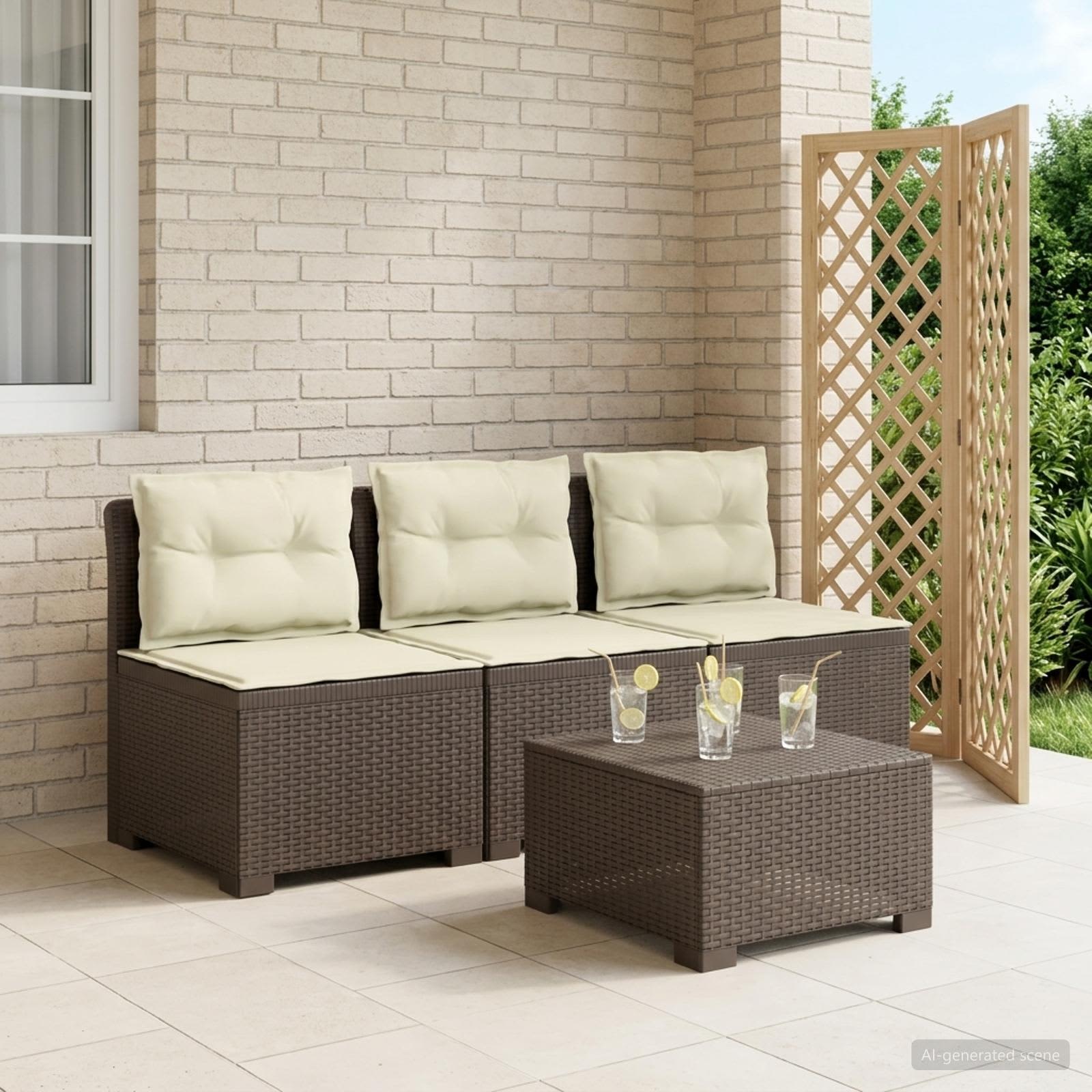vidaXL Sofa de grădină cu 3 locuri, cu perne, aspect de rattan PP