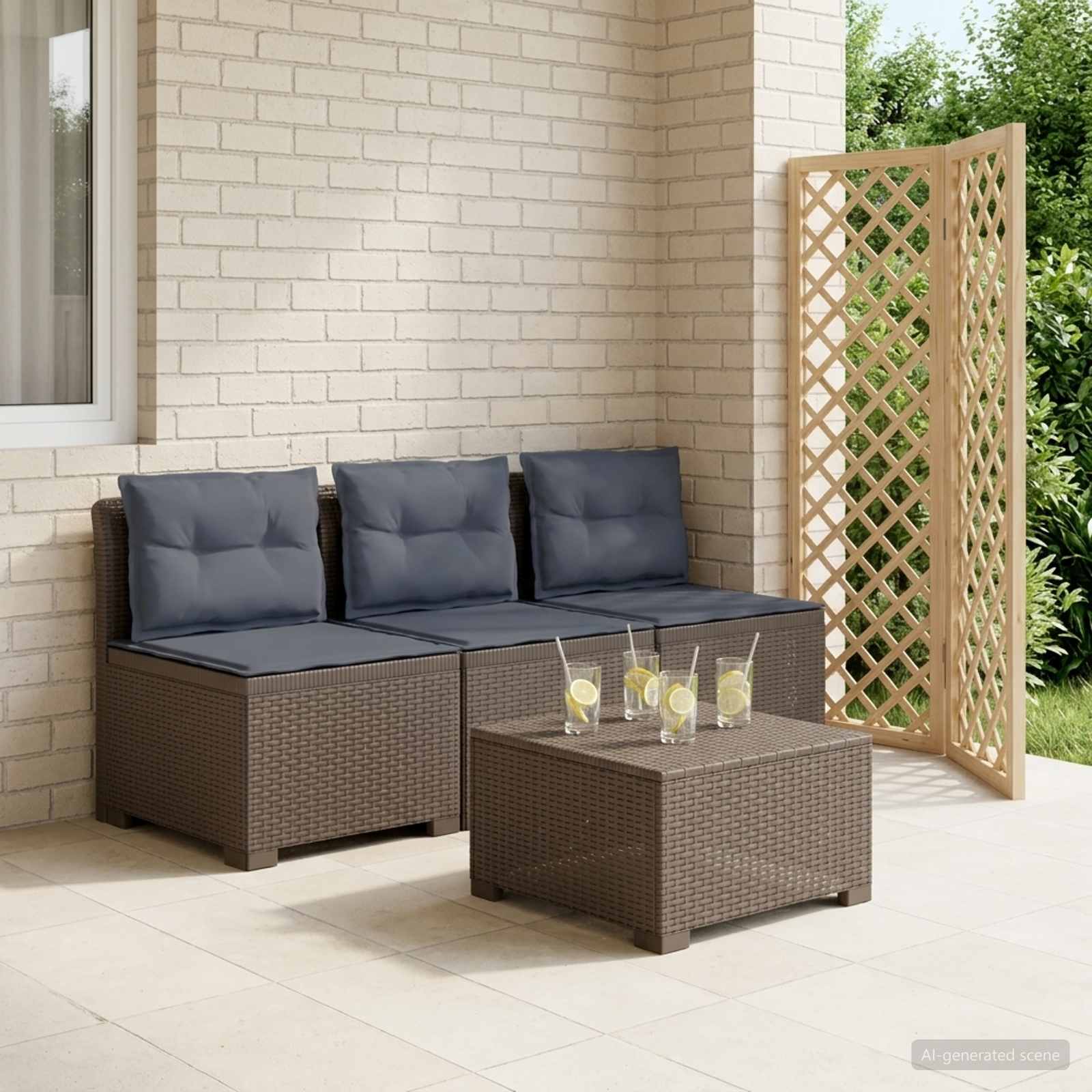 vidaXL 3-personers havensofa med puder i rattanlook 3-personers PP