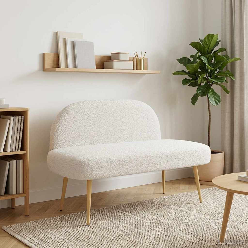 vidaXL Bancă tapițată cu spătar Crem 110 x 60 x 76 cm Bouclé