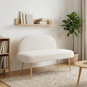 Oblazinjena klop z naslonom Krem 110 x 60 x 76 cm Bouclé