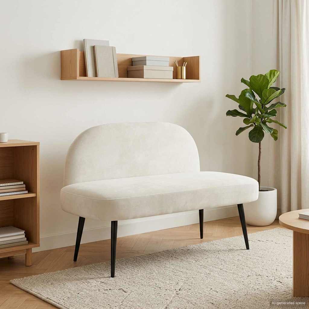 Oblazinjena klop z naslonom Krem 110 x 60 x 76 cm Žamet
