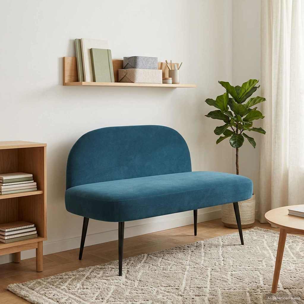 vidaXL Bancă tapițată cu spătar albastru 110 x 60 x 76 cm Catifea