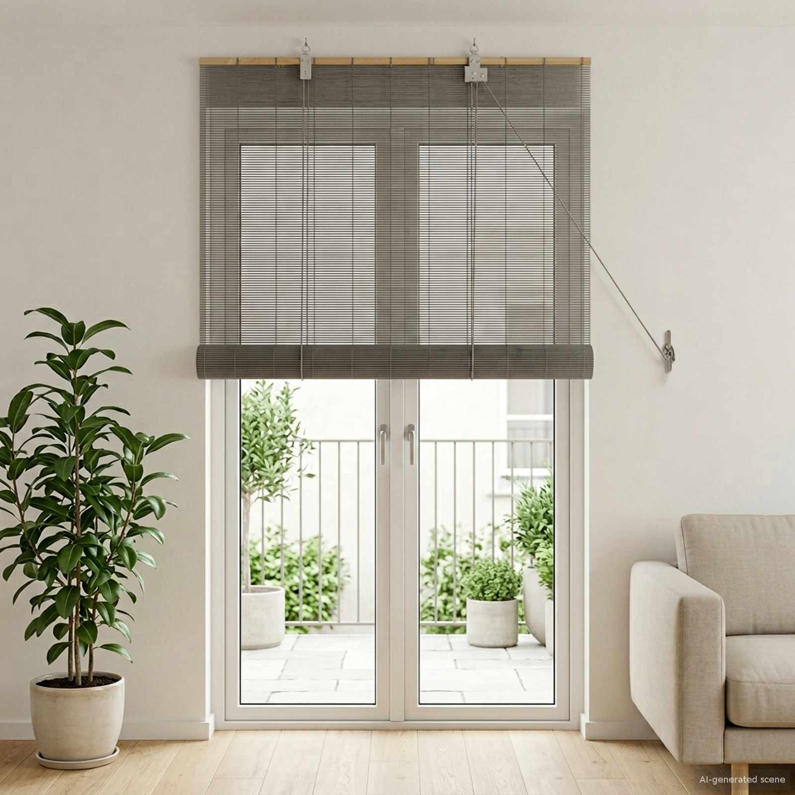 Rolgordijn Grijs 90 x 220 cm Bamboe image 1