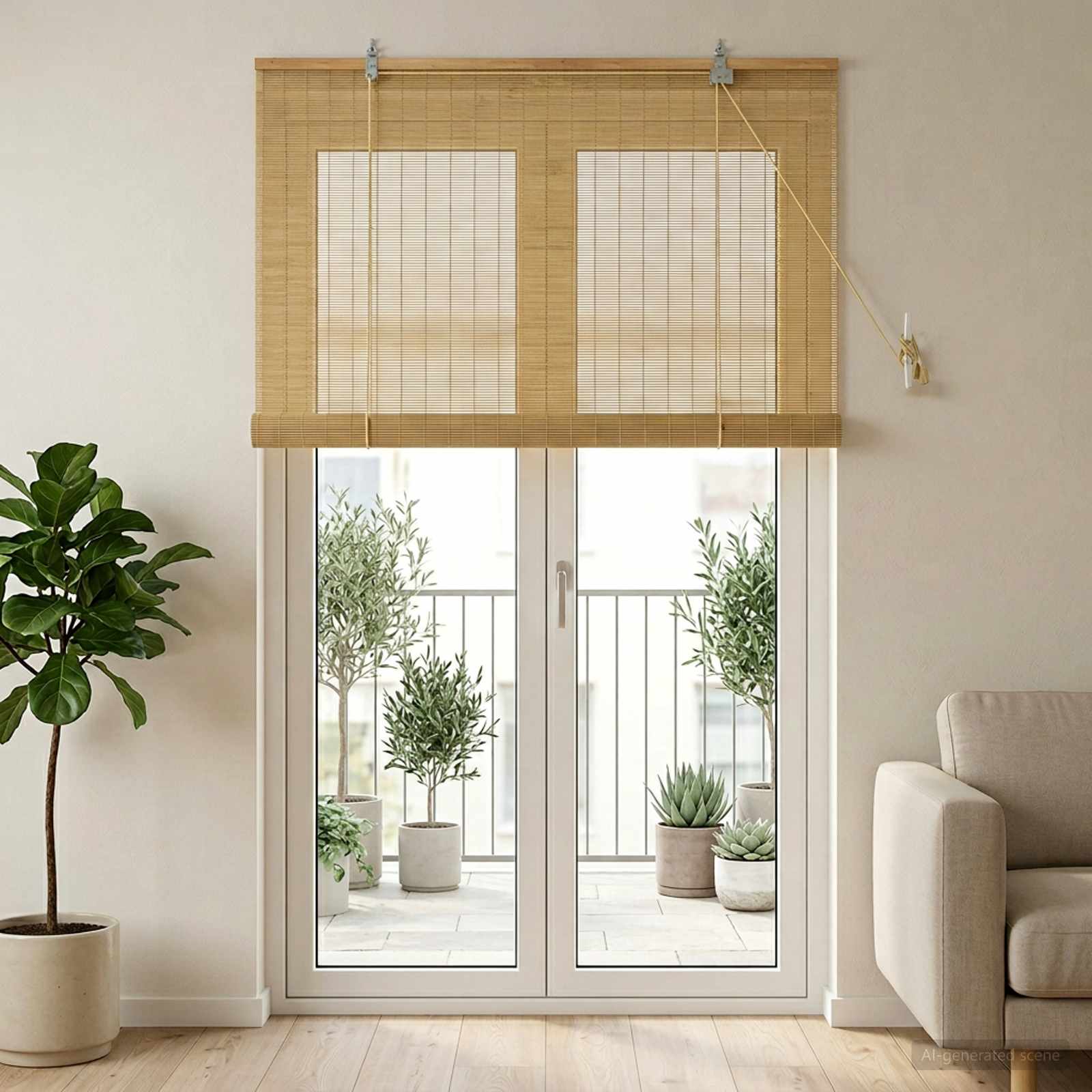 Rolgordijn Naturel 90 x 220 cm Bamboe image 1