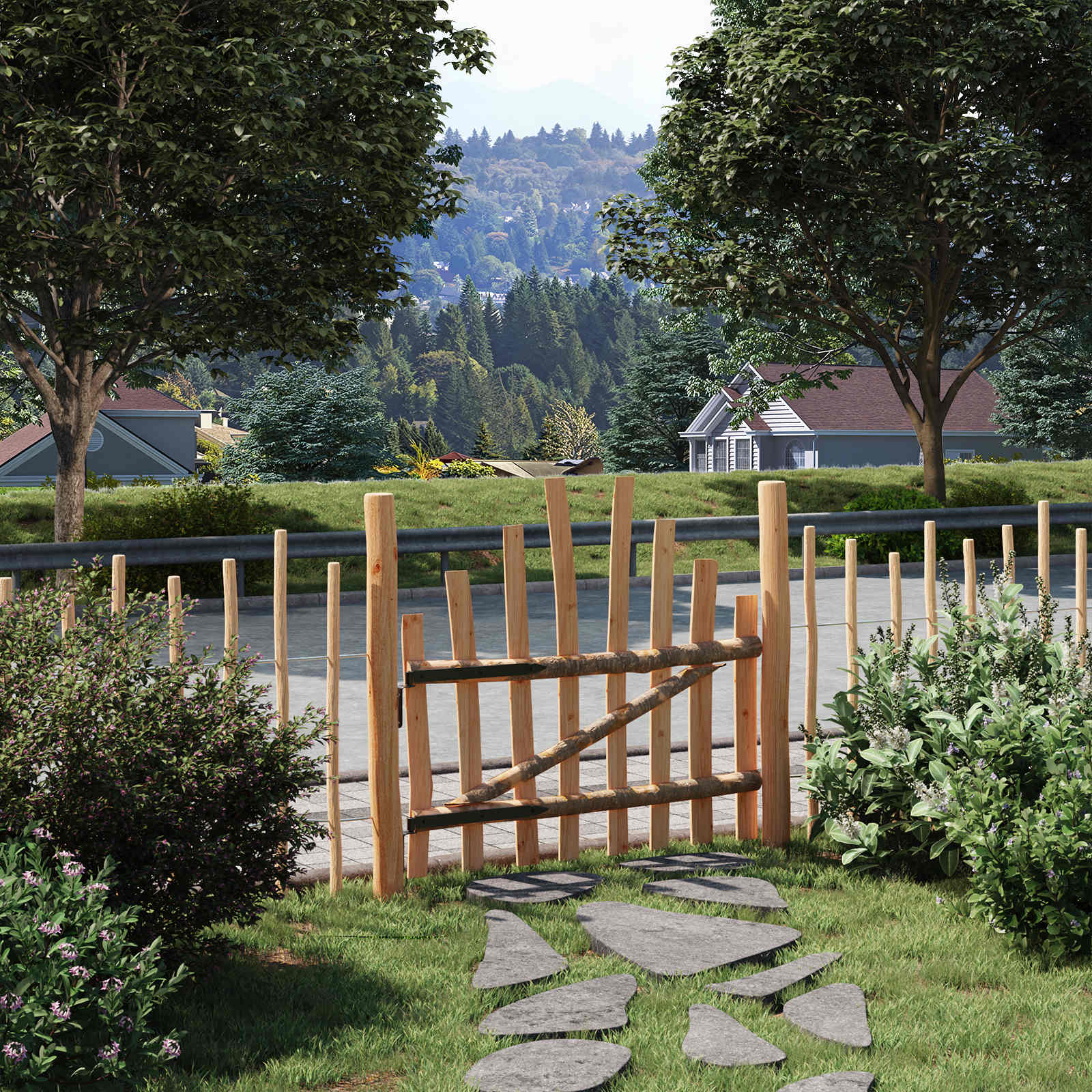 vidaXL Poartă de gard arcuită 100 x 90 cm Lemn de Făglă Impregnat Maro