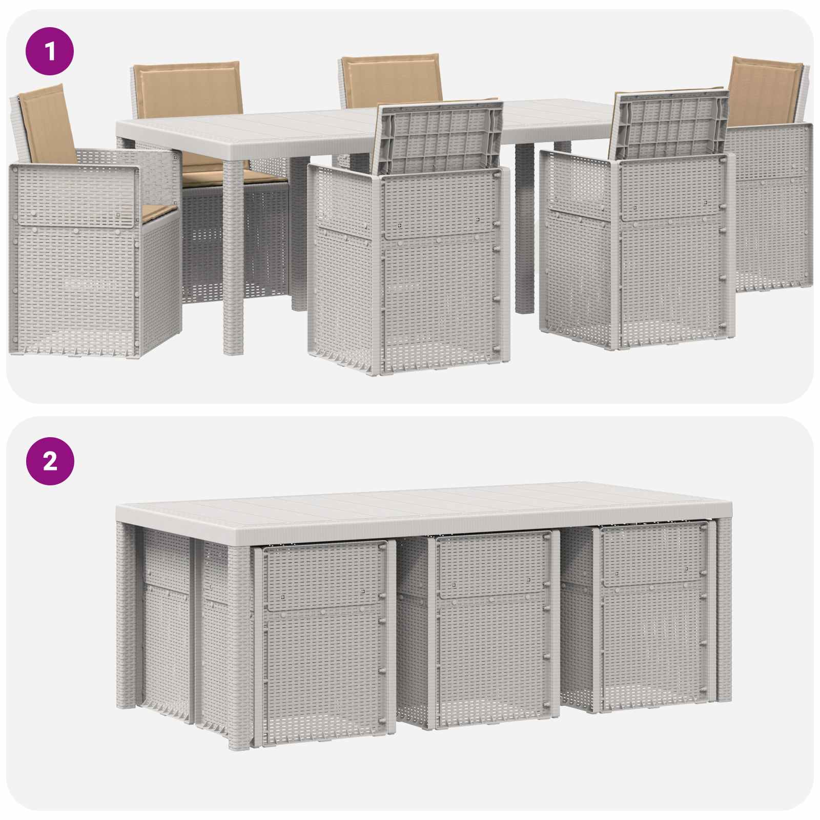 Zahradní jídelní souprava s polštářem 7 pcs Bílá a taupe PP - obrázek 10