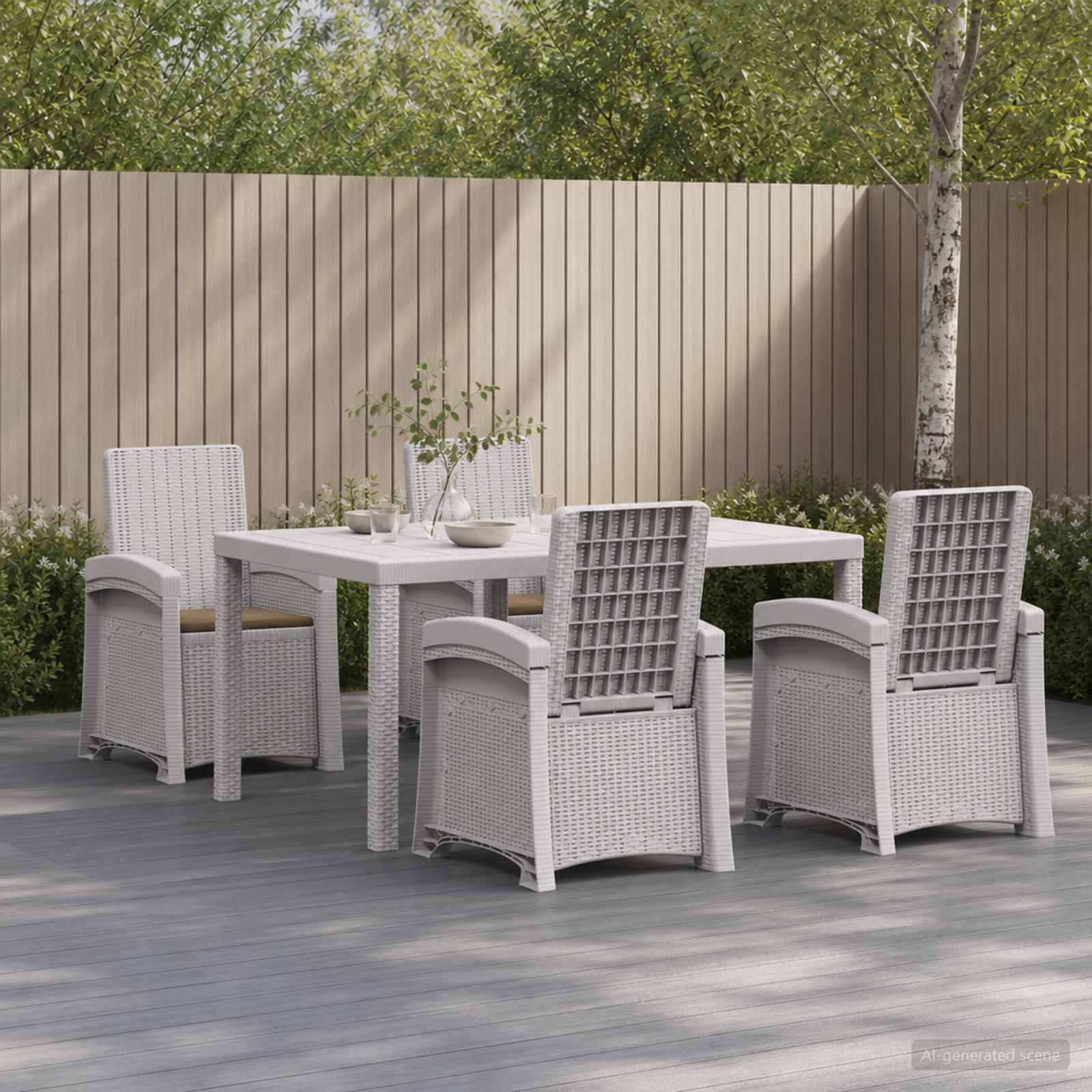 Tuin eettafelset 5 st Wit en Taupe PP