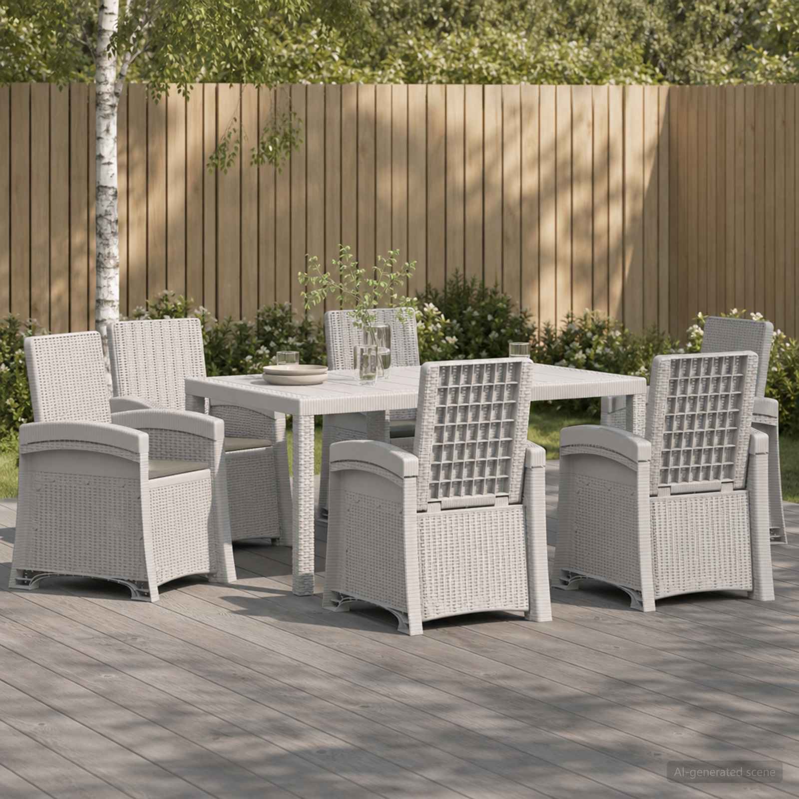 vidaXL Tuin eettafelset 7 st Wit en Lichtgrijs PP