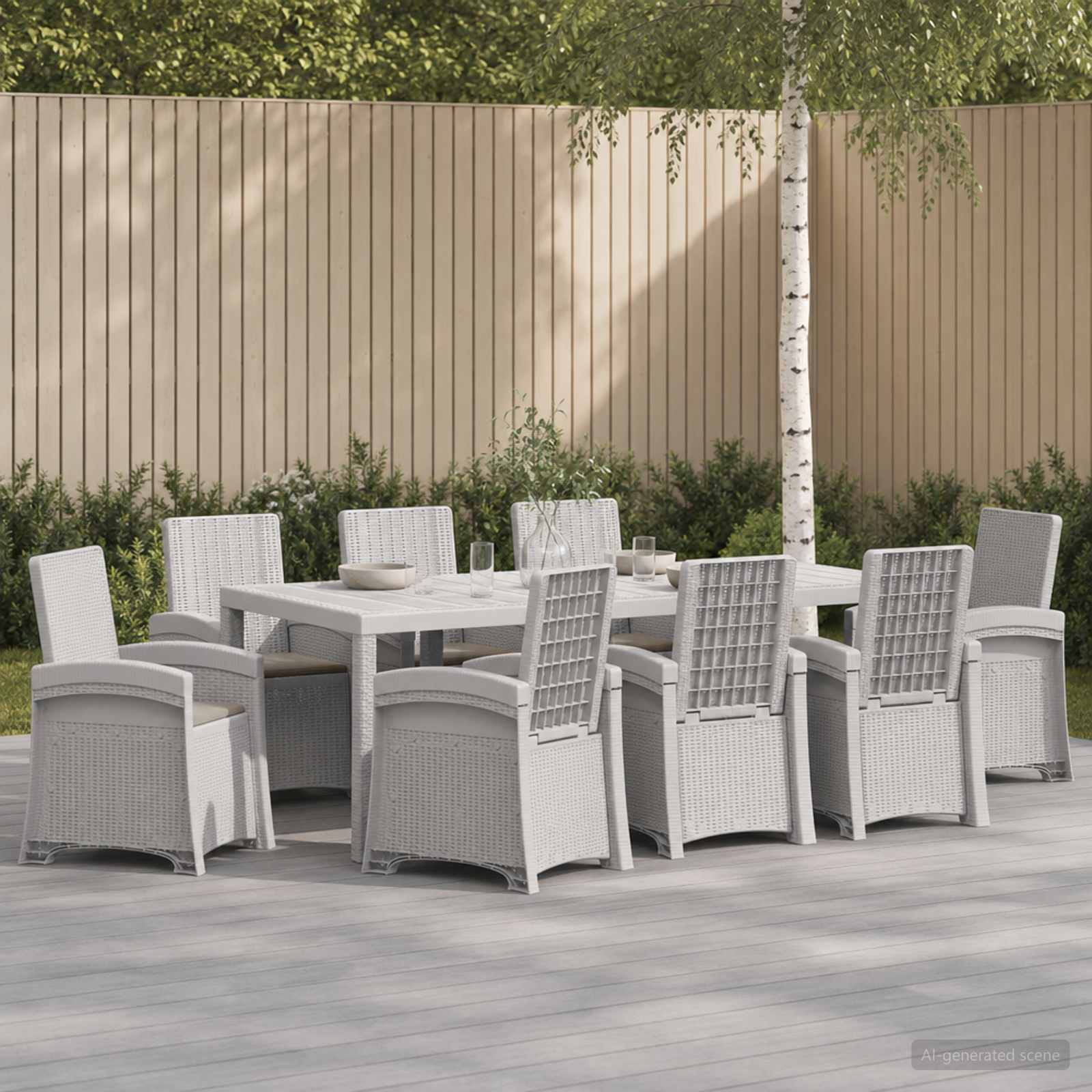 vidaXL Tuin eettafelset 9 st Wit en Lichtgrijs PP