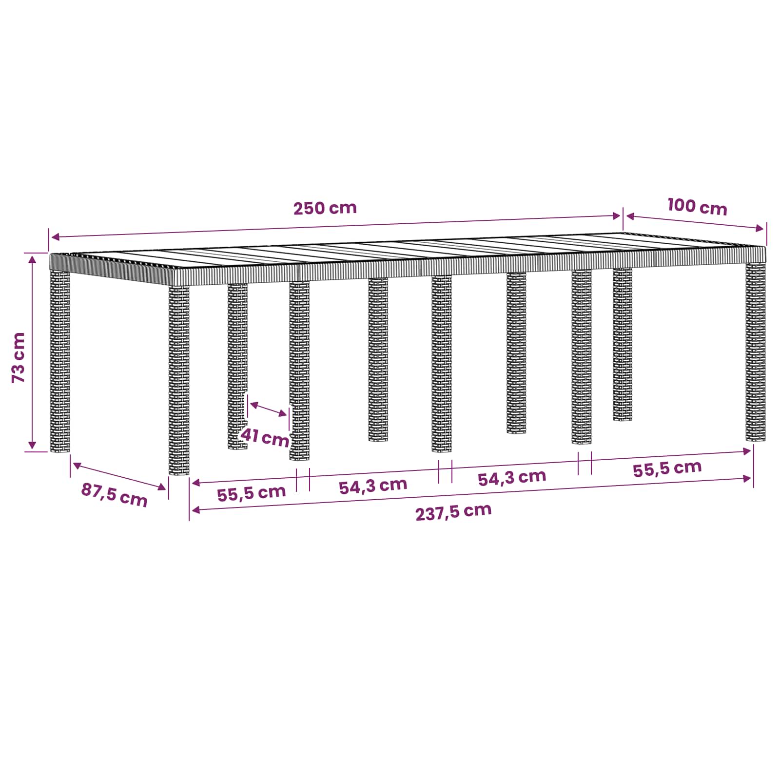 vidaXL Garten Essgruppe 11 stk. Weiß und Hellgrau 250 cm PP – Bild 11