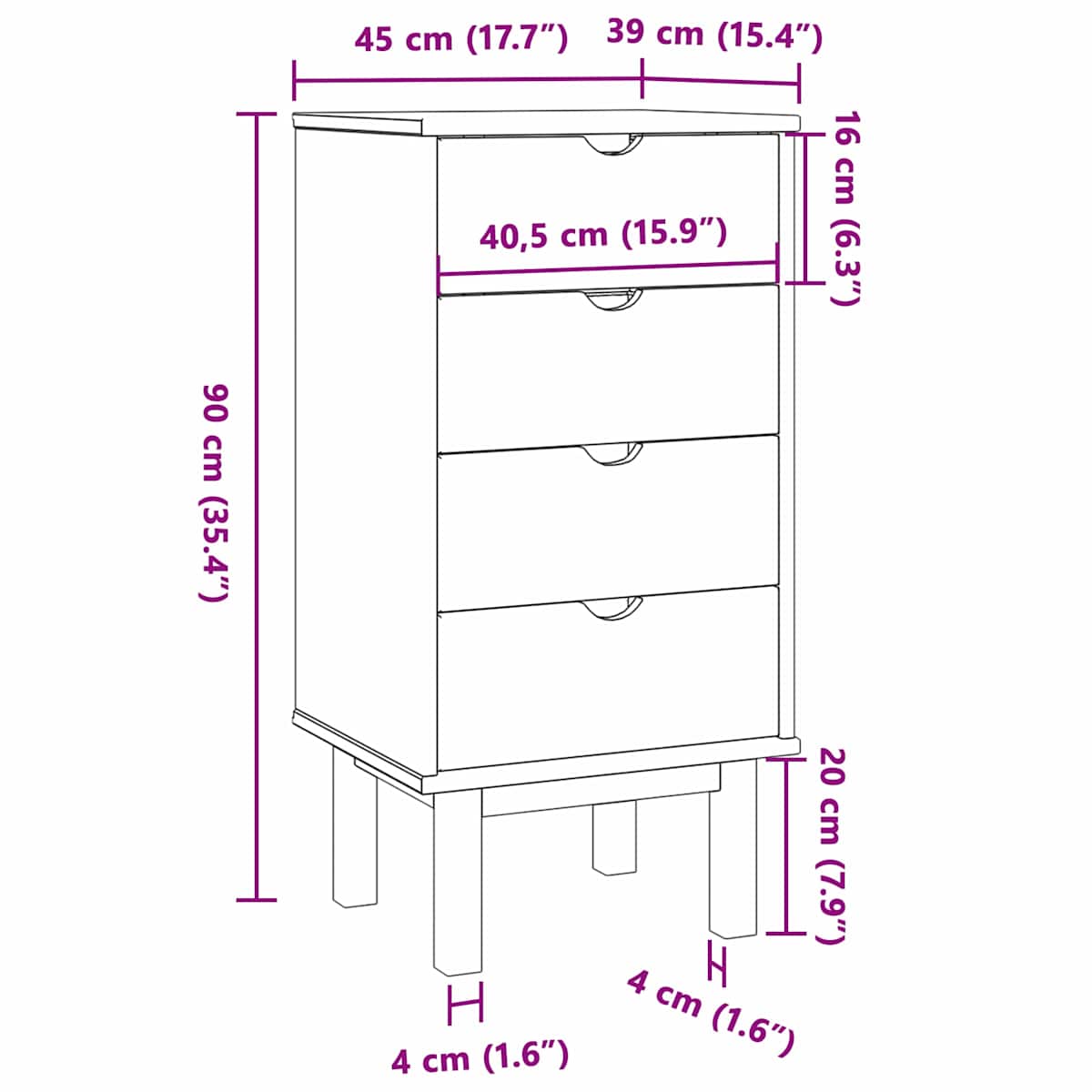 Skuffeskab OTTA 45 x 39 x 90 cm Massivt fyrretræ - Billede 6