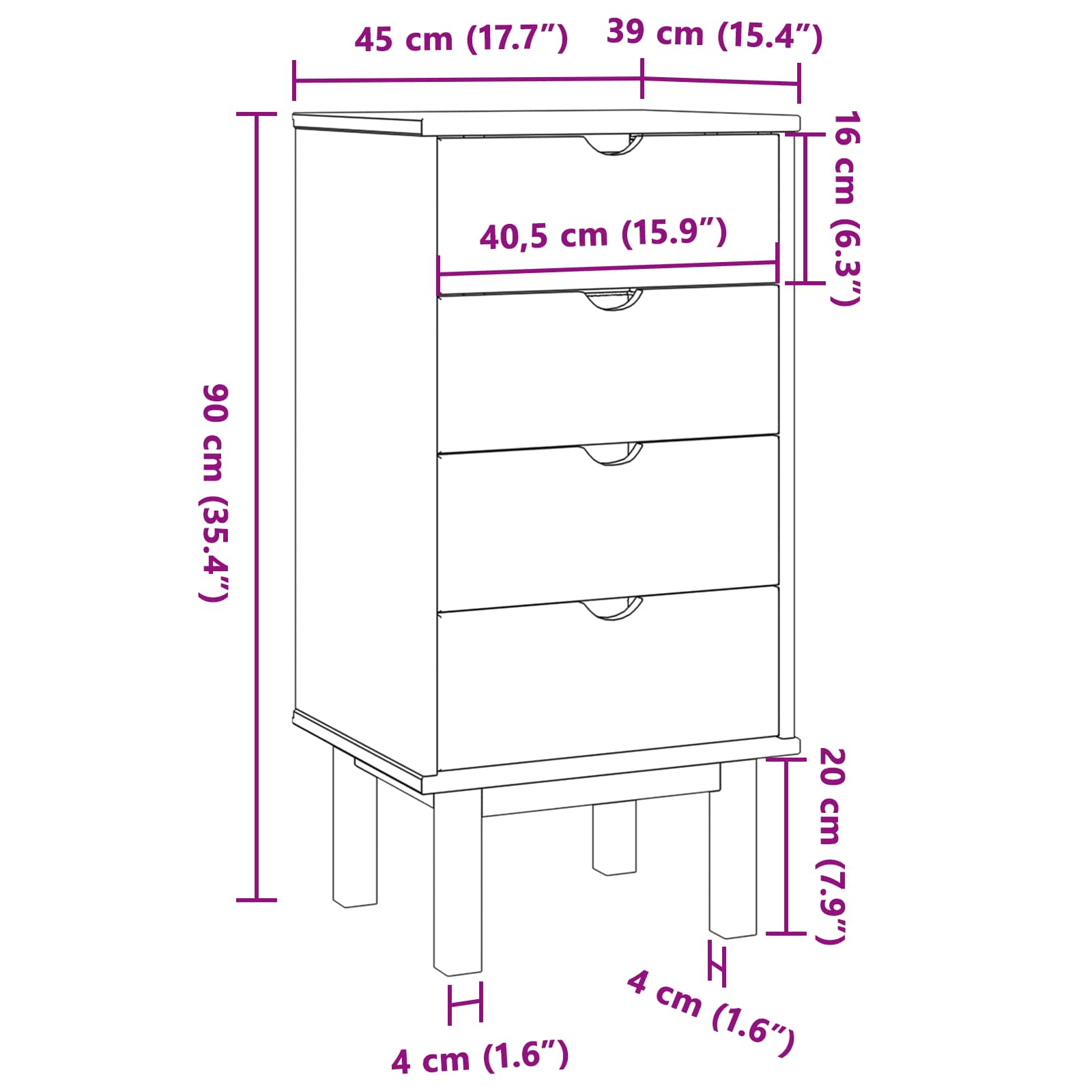 Ladekast met lade OTTA Zwart 45 x 39 x 90 cm Massief grenenhout image 6