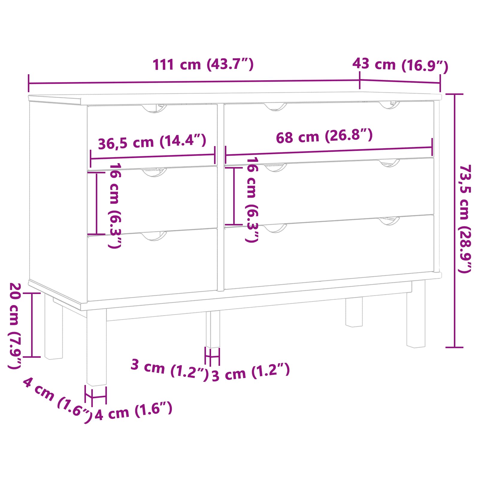 Ladenkast OTTA Zwart 111 x 43 x 73,5 cm Massief grenenhout image 9