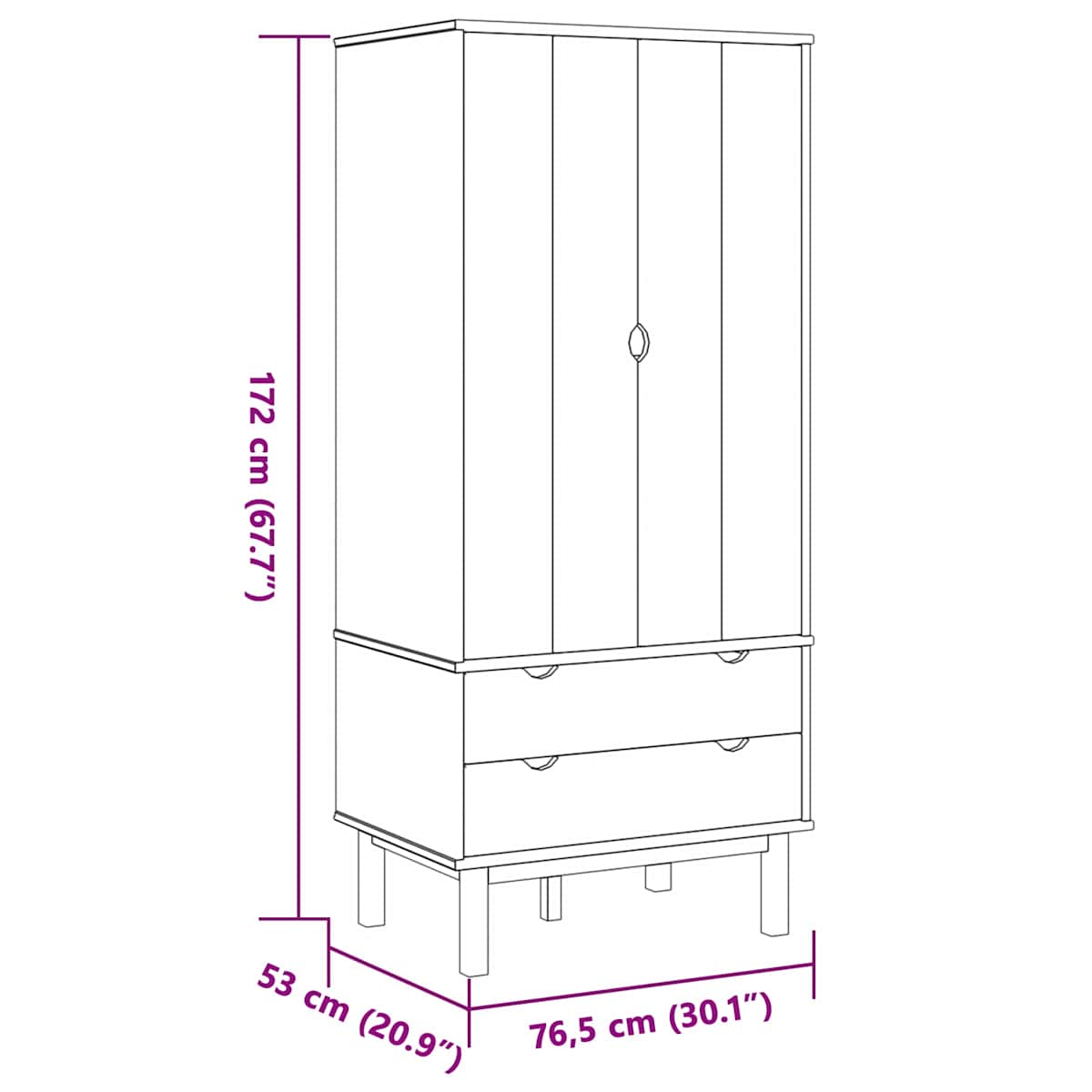 Garderobeskab OTTA 76,5 x 53 x 172 cm Massivt fyrretræ - Billede 6