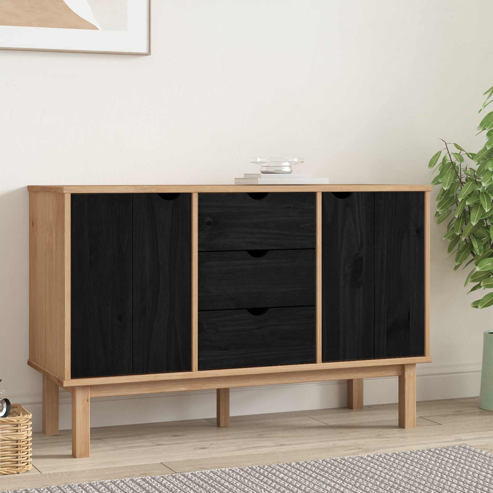 Dressoir OTTA Zwart 113,5 x 43 x 73 cm Massief grenenhout image 1