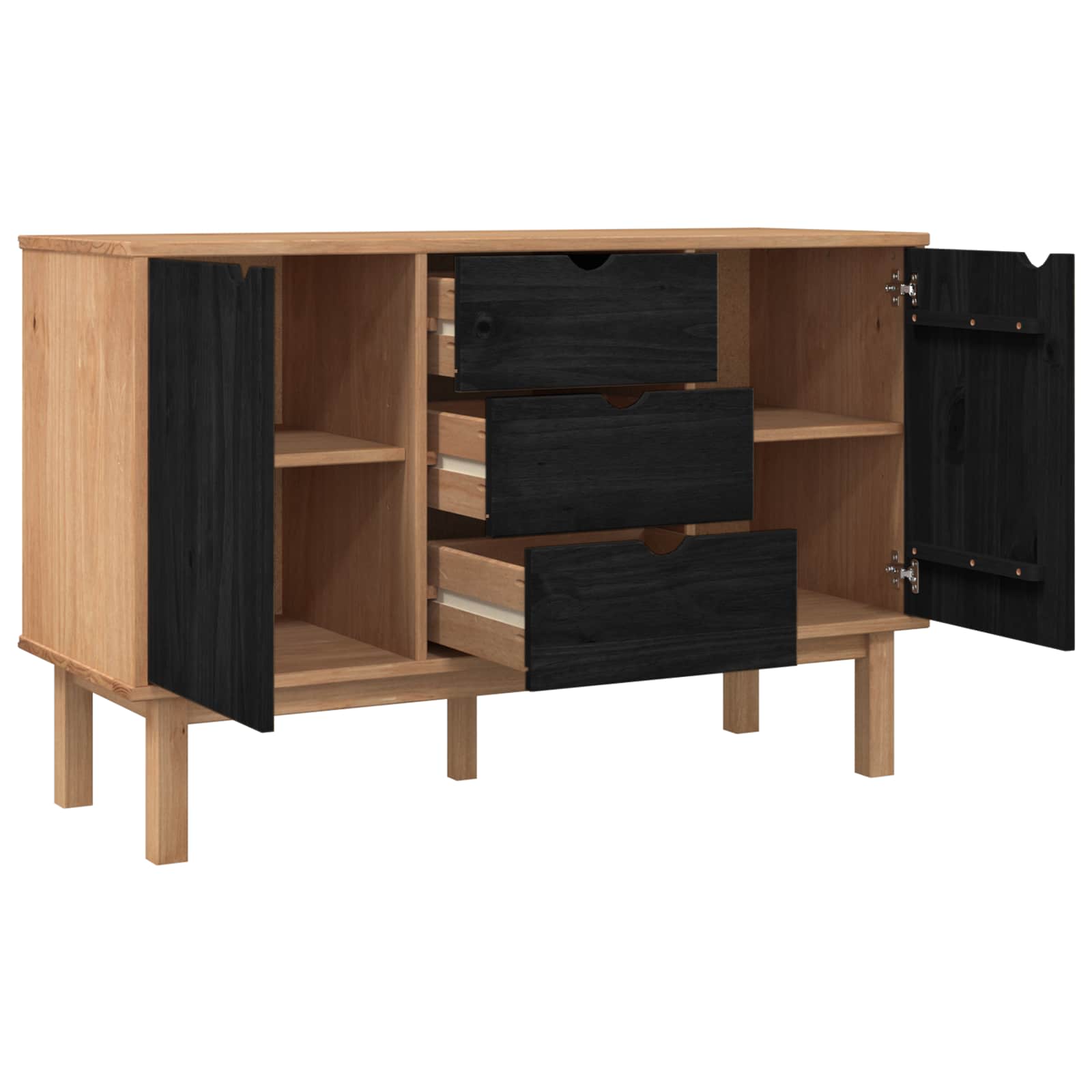Dressoir OTTA Zwart 113,5 x 43 x 73 cm Massief grenenhout image 3