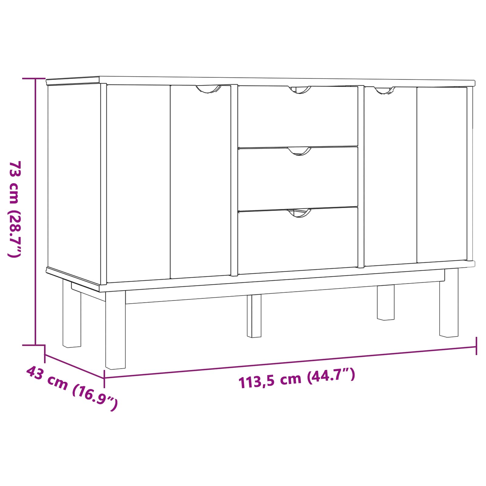 Dressoir OTTA Zwart 113,5 x 43 x 73 cm Massief grenenhout image 6