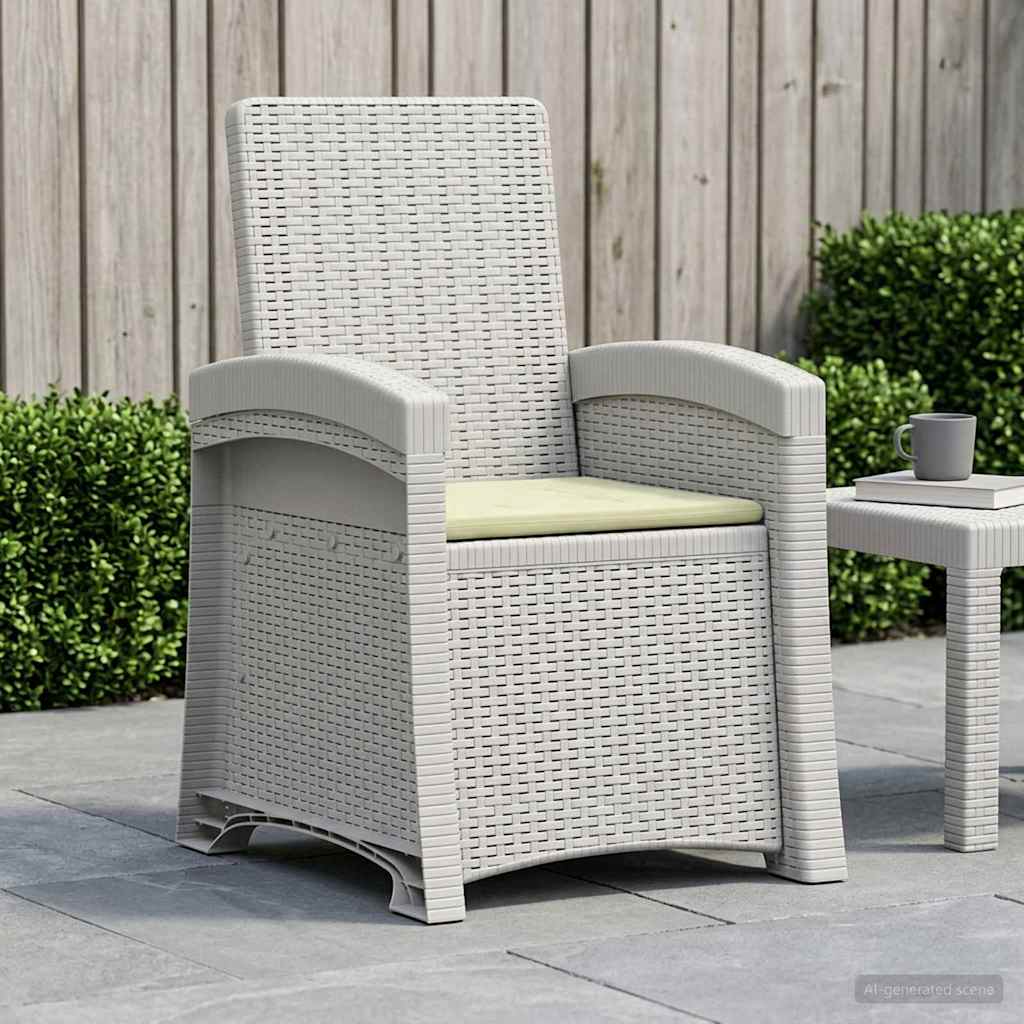 vidaXL Reclining gardenstol i rottinglook Vit och gr&auml;dde PP