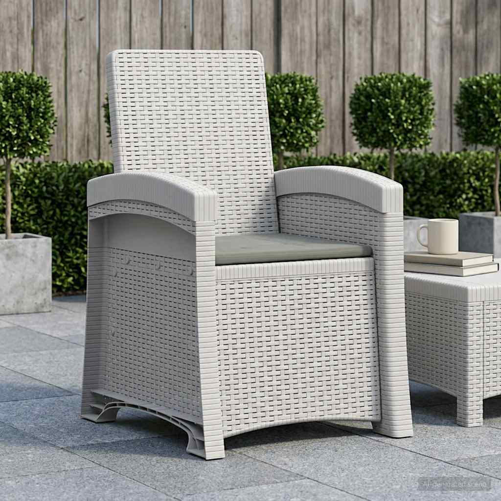 vidaXL Reclining gardenstol i rottinglook Vit och ljusgr&aring; PP