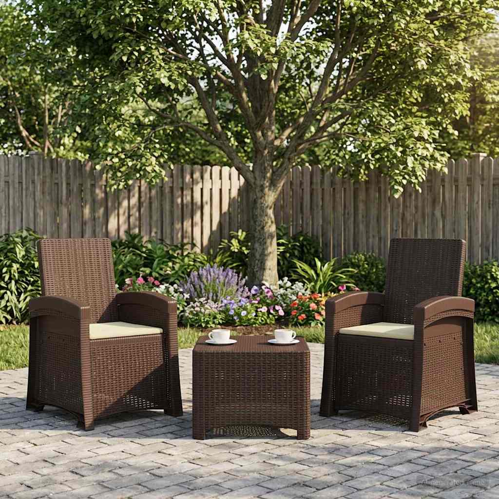 vidaXL Reclining gardenstol i rottinglook 2 st Brun och gr&auml;ddvit PP