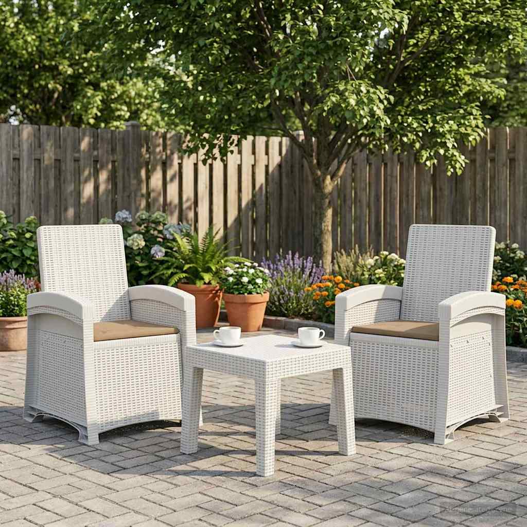 vidaXL Reclining gardenstol i rottinglook 2 st Vit och taupe PP