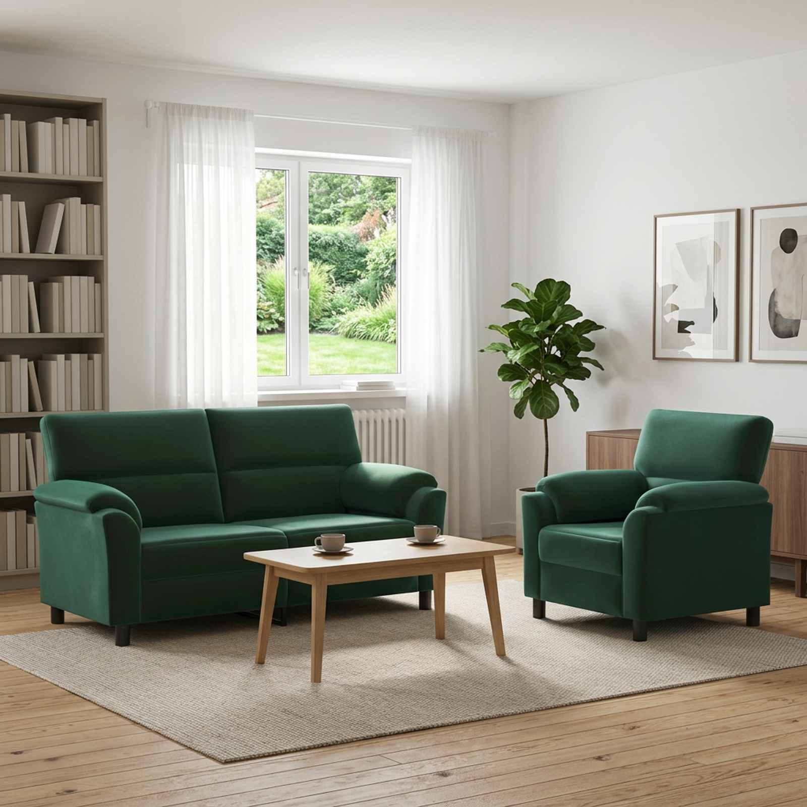 vidaXL Sofa Sæt 2 pcs Mørkegrøn Fløjl