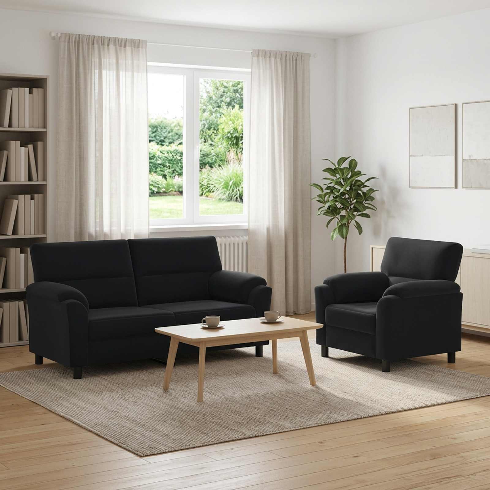 vidaXL Sofa Sæt 2 pcs Sort Fløjl