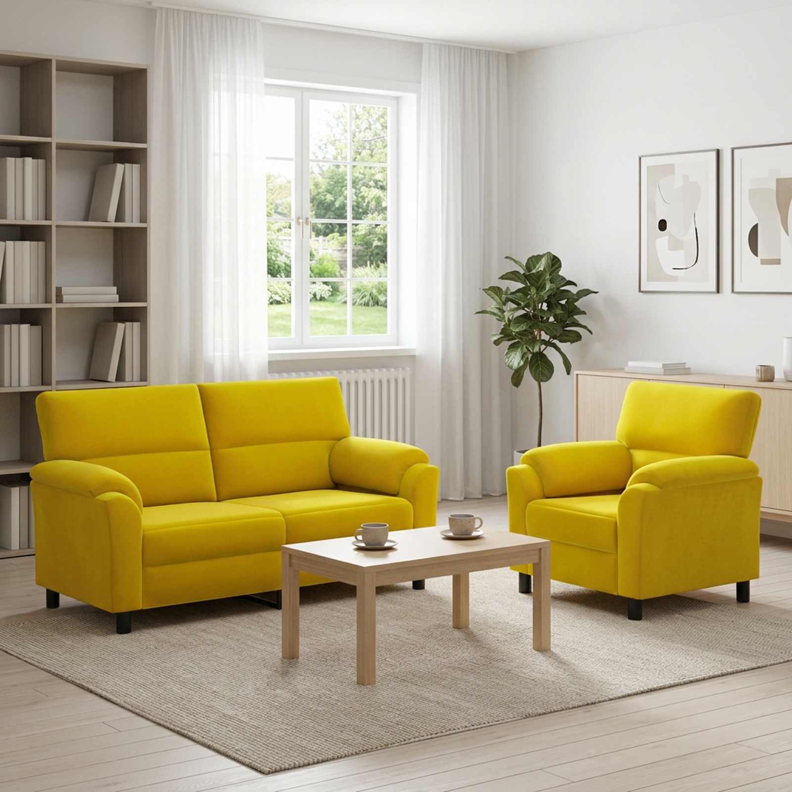 vidaXL Sofa Sæt 2 pcs Gul Fløjl