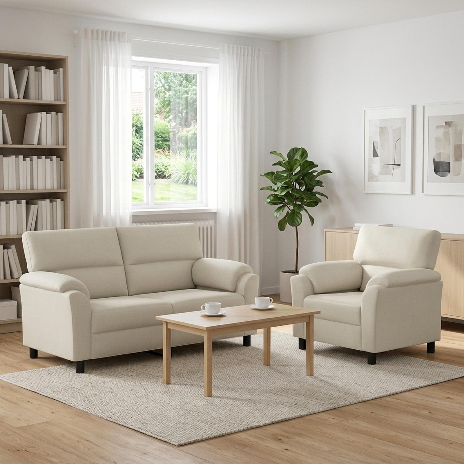 vidaXL Sofa Sæt 2 pcs Cremefarvet Fløjl