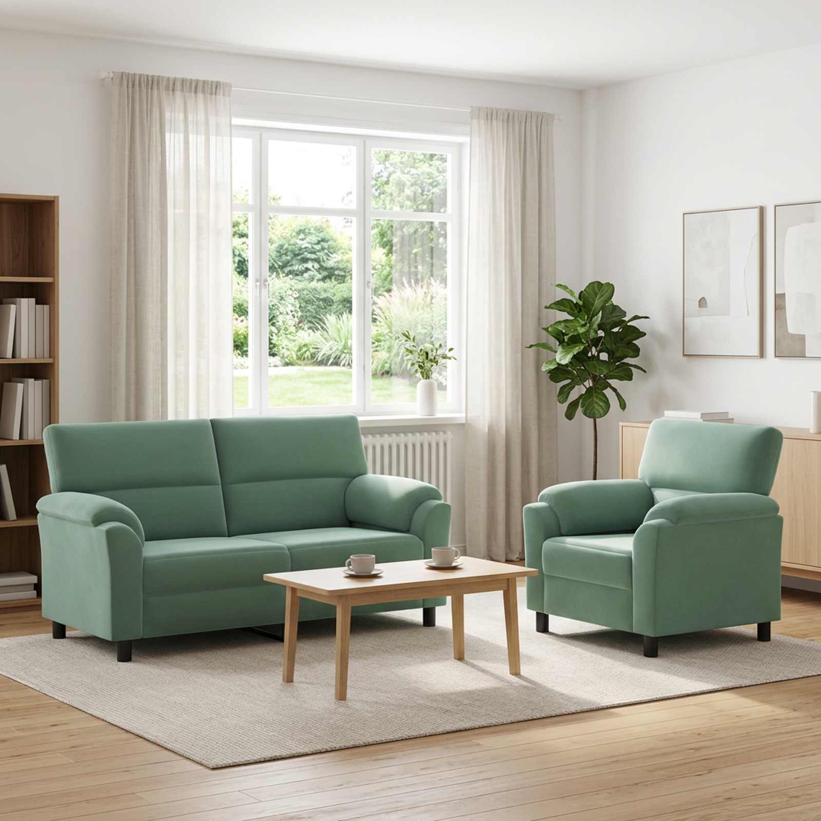 Kavčna garnitura 2 pcs Morsko zelena Žamet