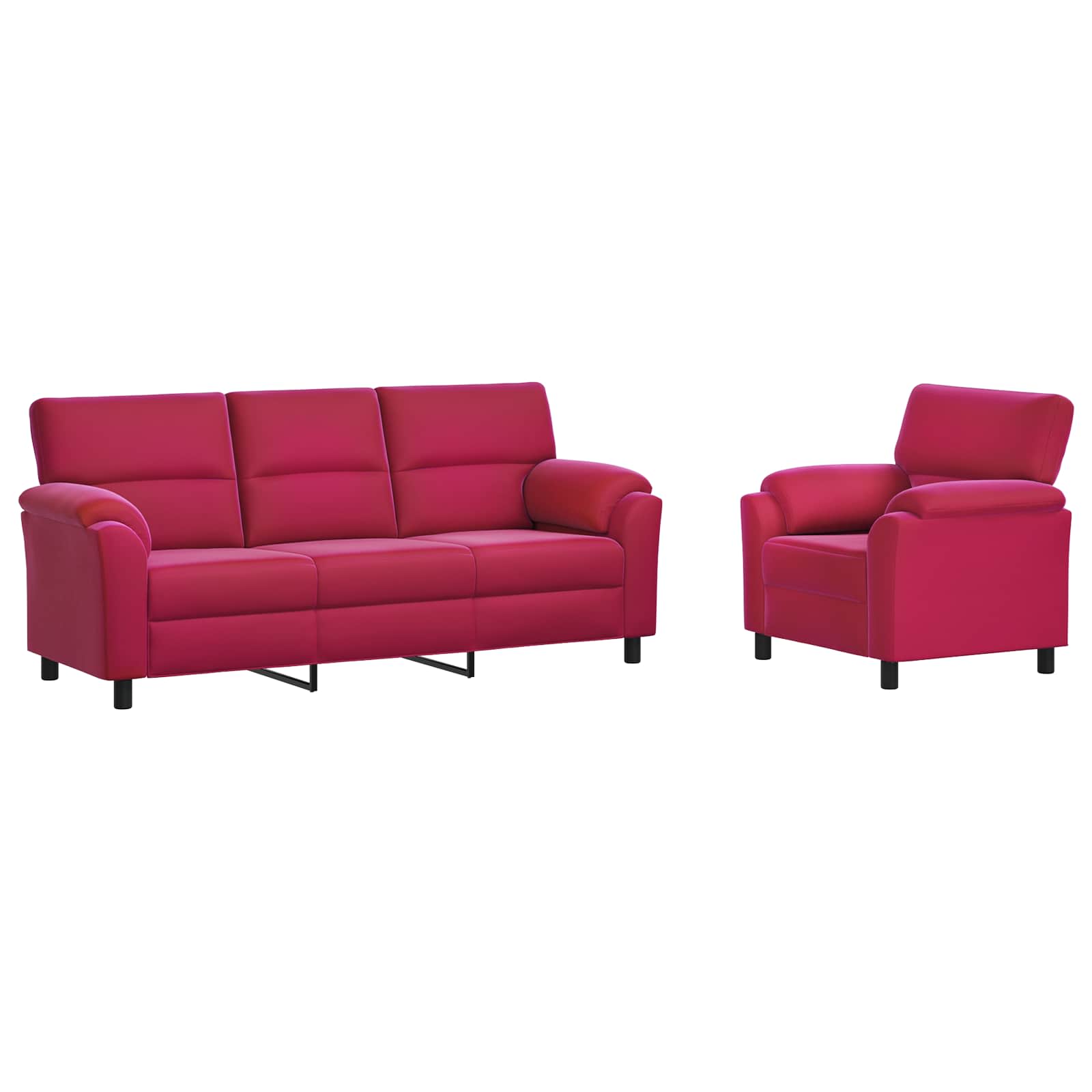 vidaXL Bankstel 2 st 4-zits Wijnrood 214 x 85 x 93 cm fluweel, foto 3