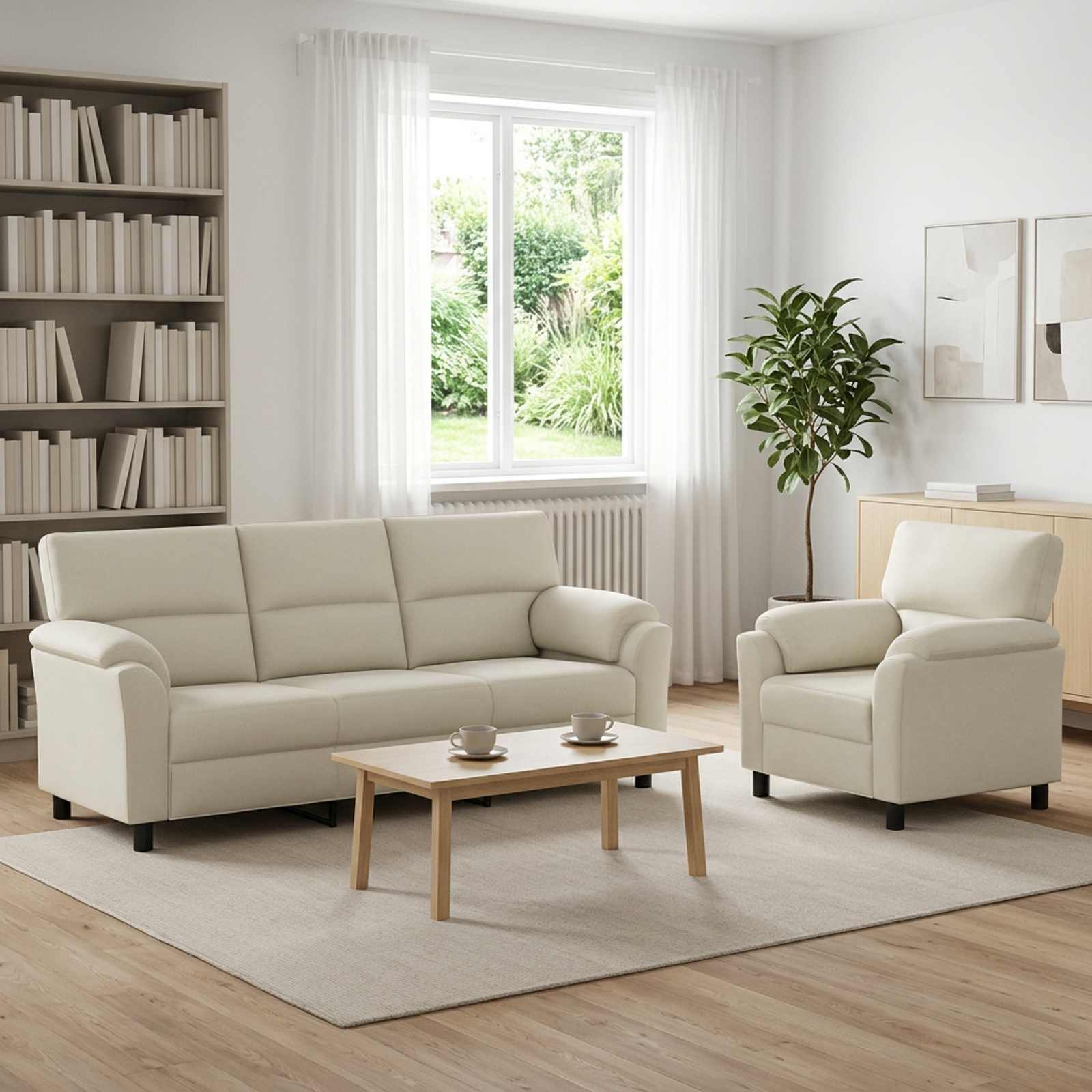 vidaXL Sofa Sæt 2 pcs Cremefarvet Fløjl