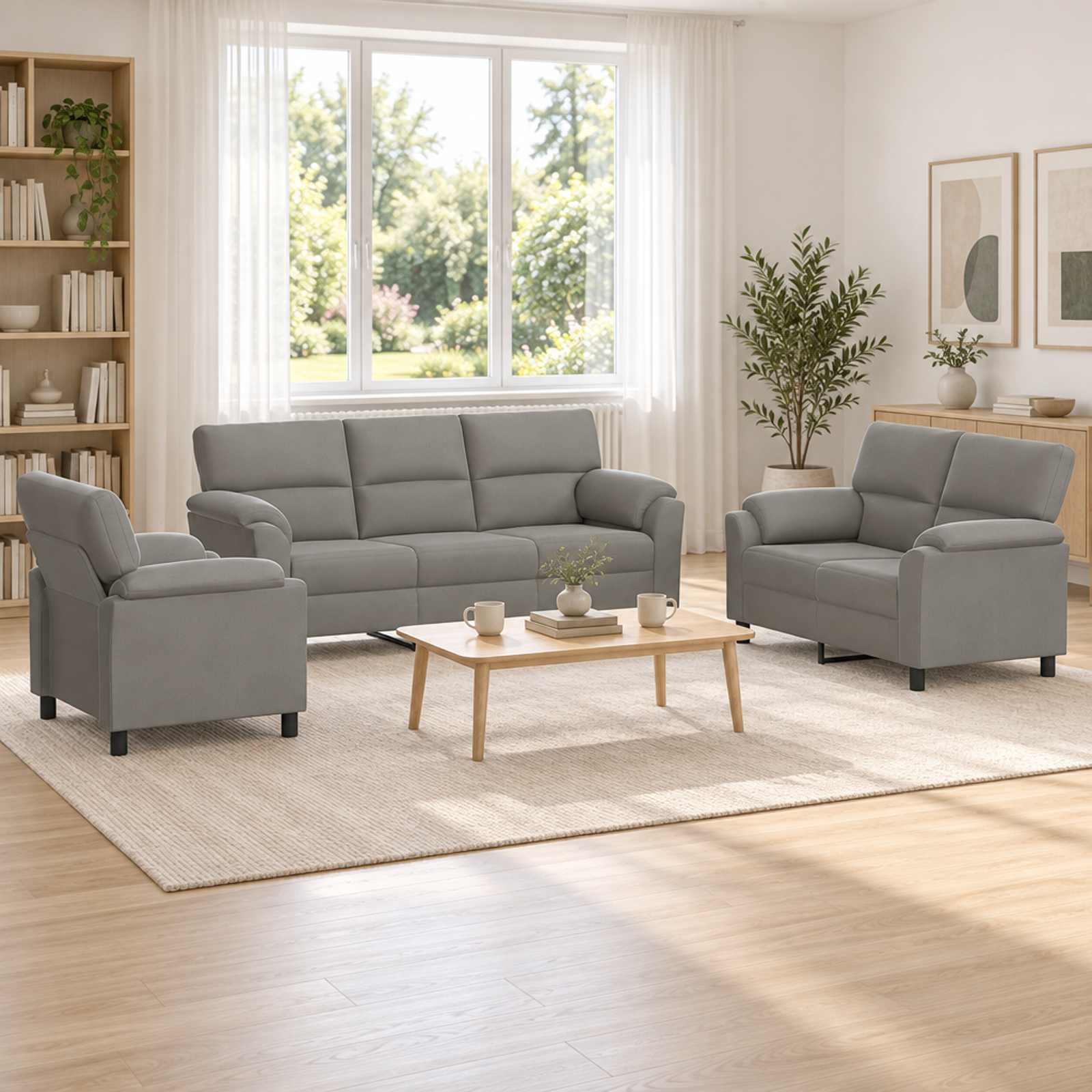 vidaXL Sofa Sæt 3 pcs Lysegrå Fløjl